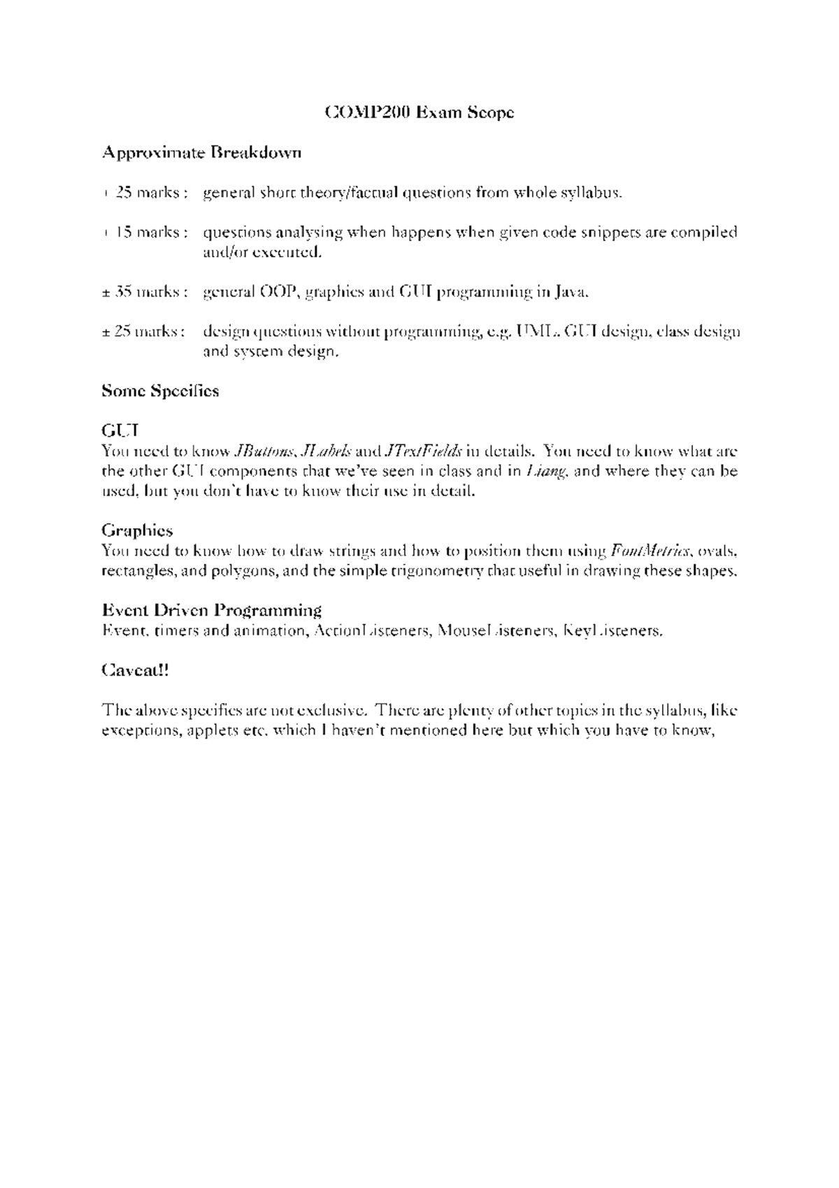 Exam Scope 2015 - COMP200 - Studocu image.