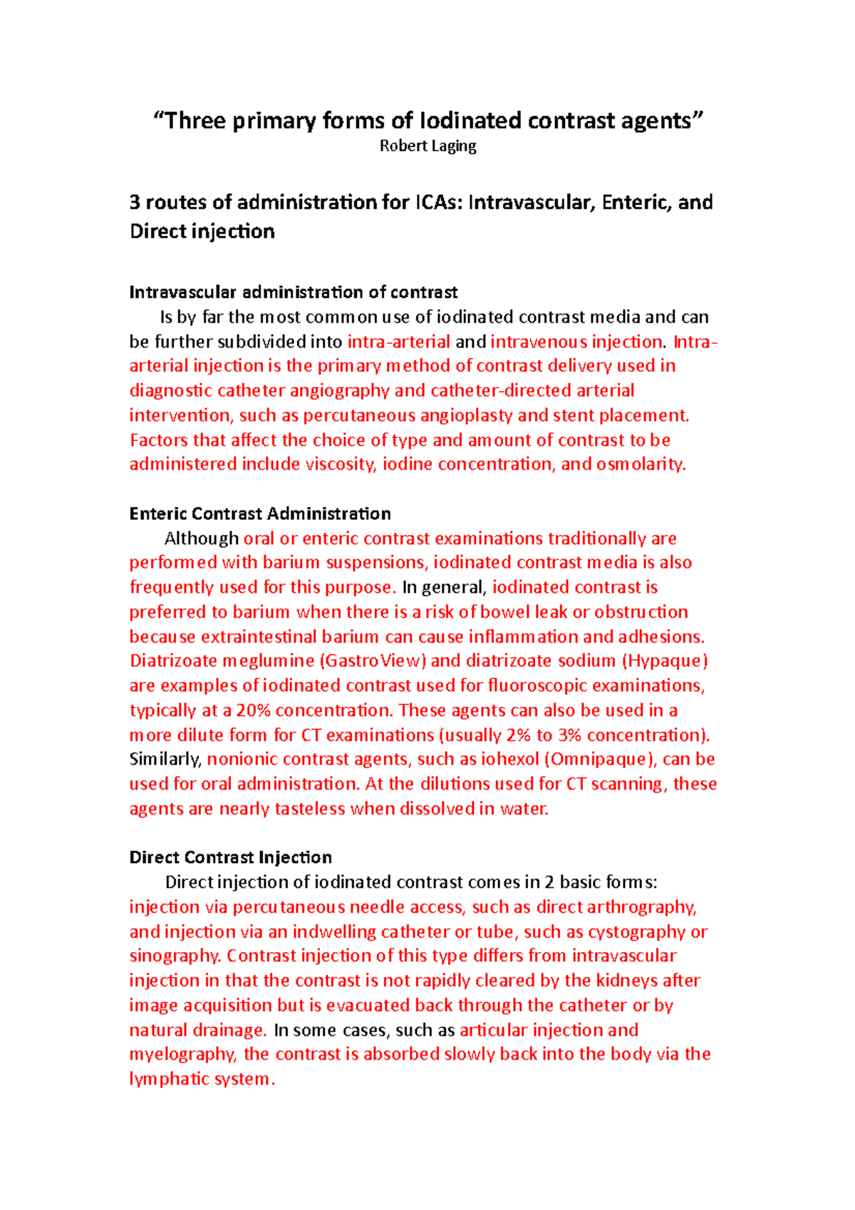 Contrast examination assignment - “Three primary forms of Iodinated ...