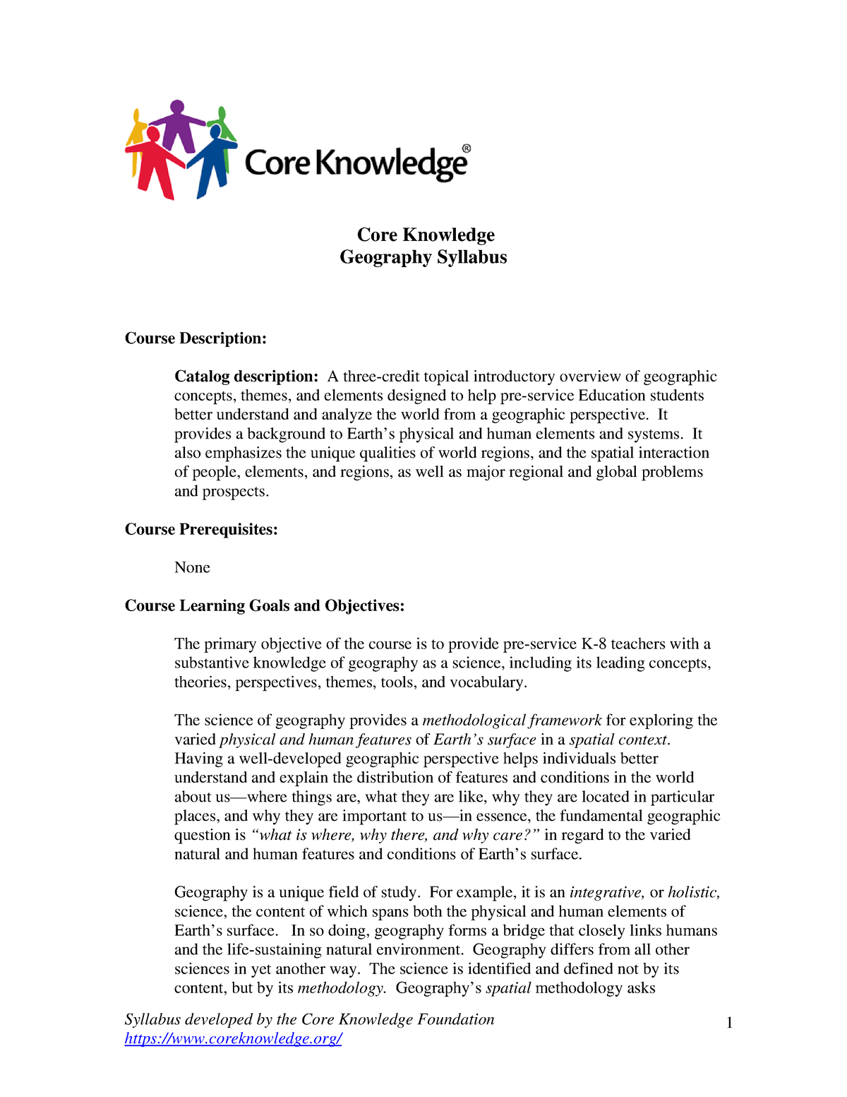 Geography Syllabus Syllabus developed by the Core Knowledge