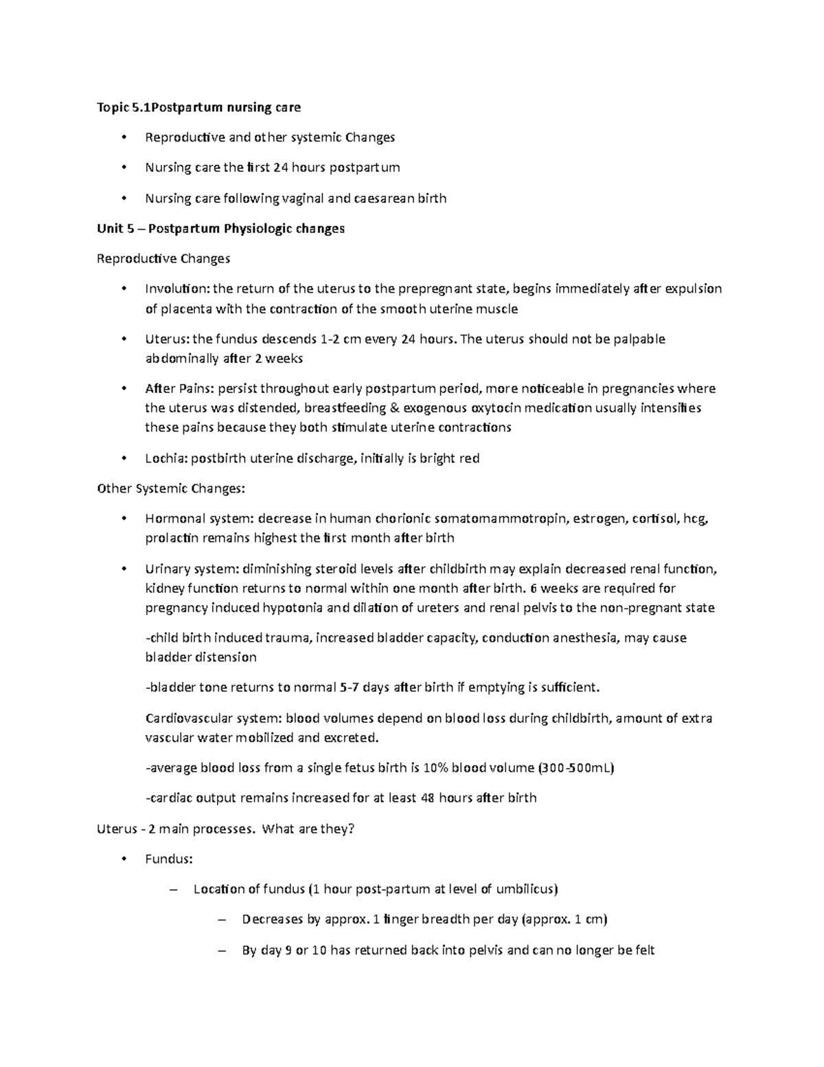 Last Units Maternity Topic 5 nursing care Reproductive and other