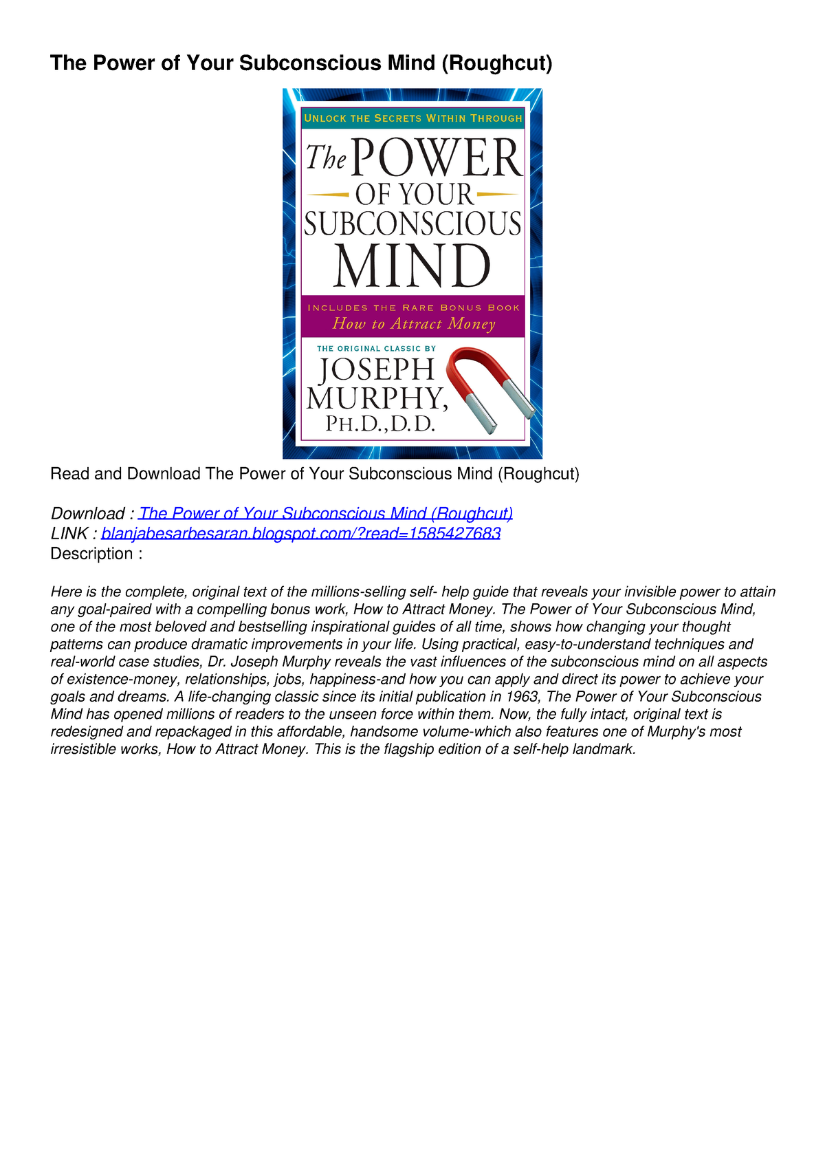 READ [PDF] The Power Of Your Subconscious Mind (Roughcut) Read - The ...