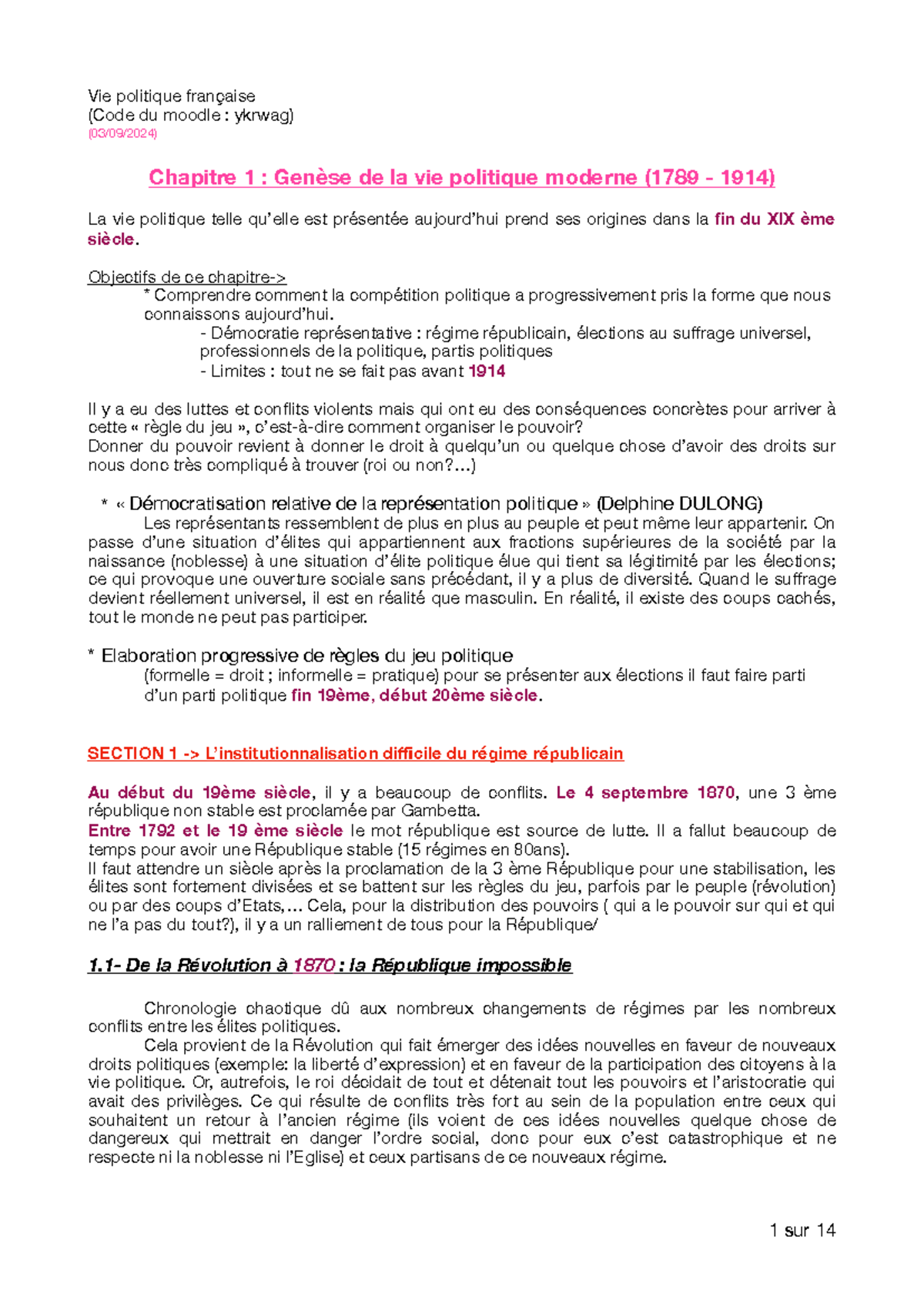 Vie politique française CH1 - Vie politique française (Code du moodle ...
