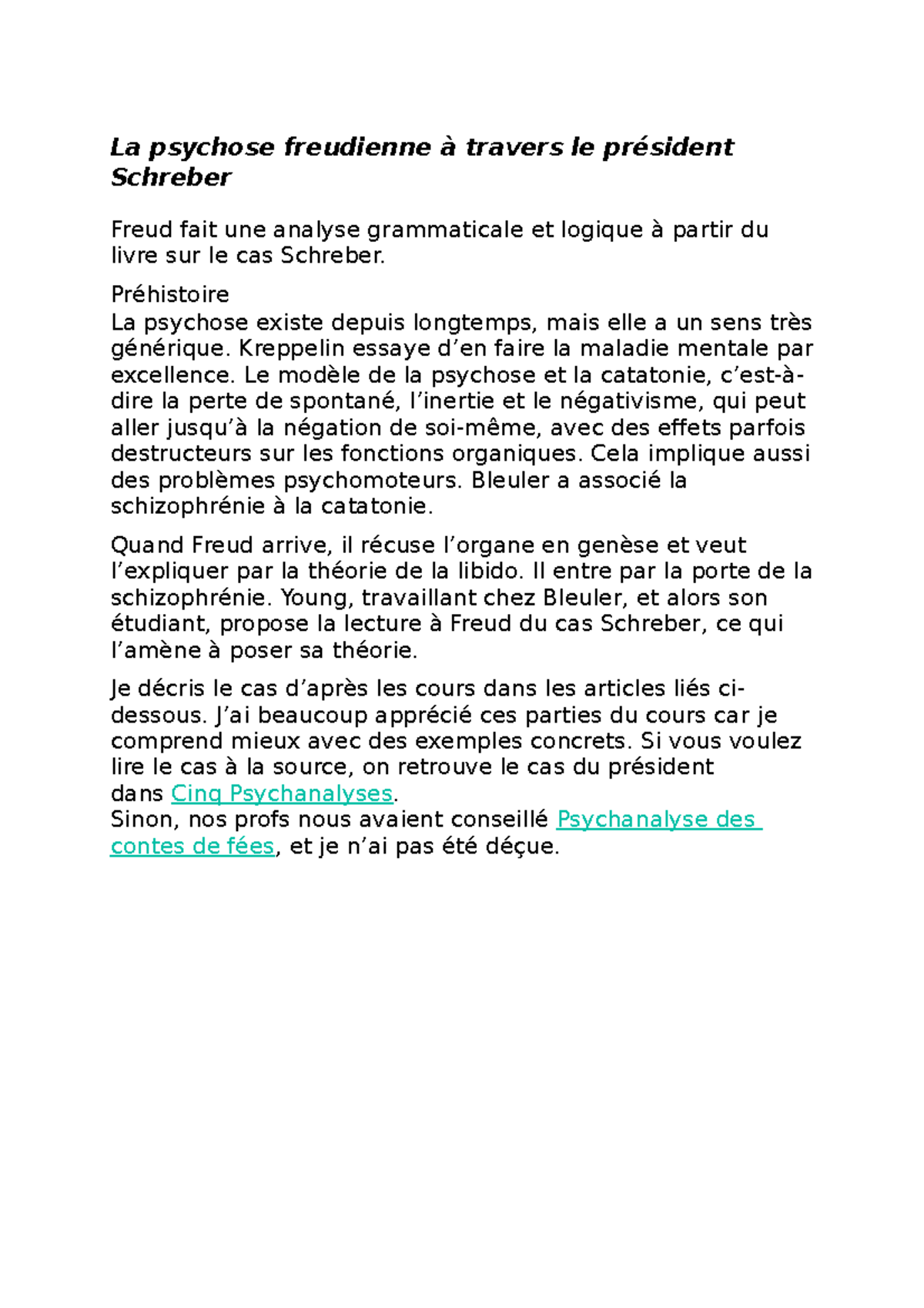 Cours psychoses psychologie La psychose freudienne à travers le