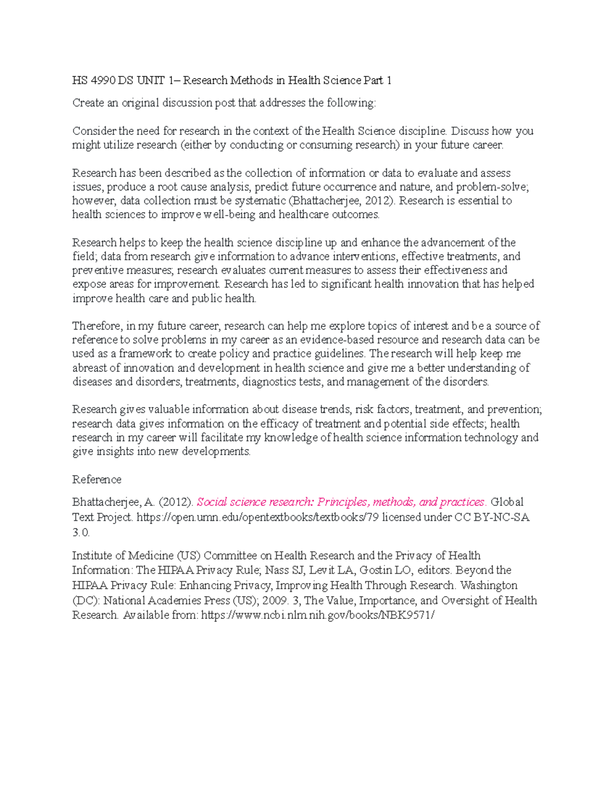 HS 4990 DS UNIT 1 - discussion unit 1 - HS 4990 DS UNIT 1– Research ...