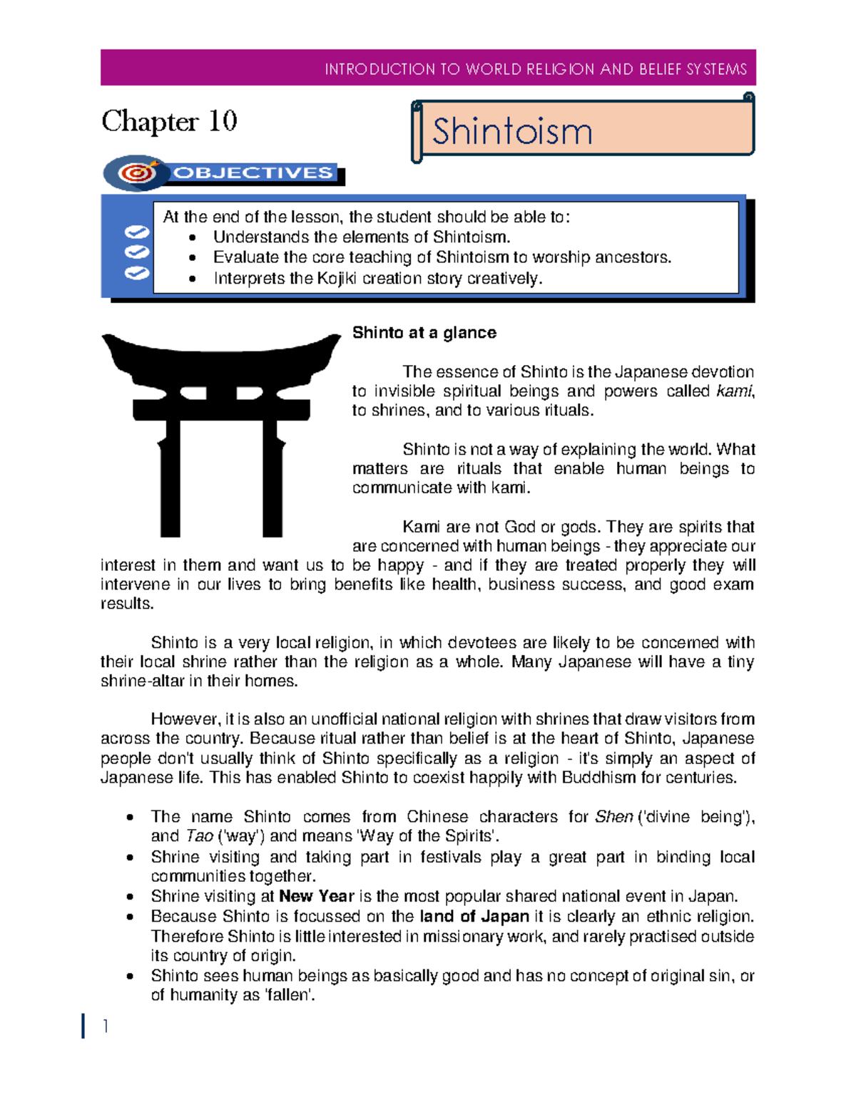 Chapter 10 - Reference - Chapter 10 Shinto at a glance The essence of ...