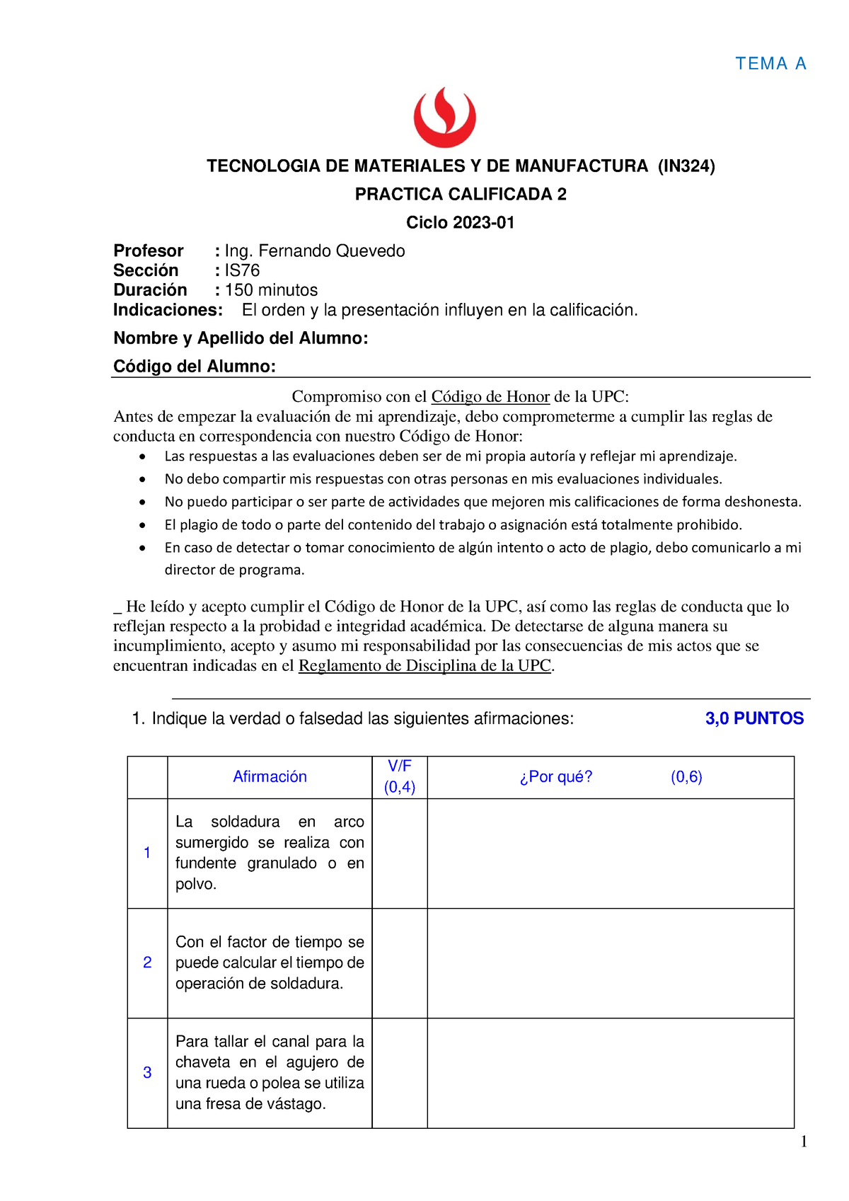 Práctica Calificada 02-IS76-2023-1 - TEMA A TECNOLOGIA DE MATERIALES Y ...