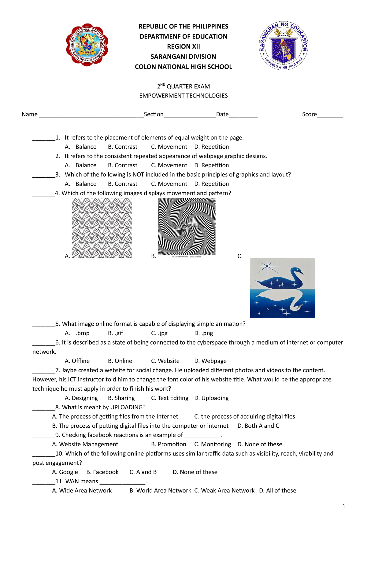 Empowerment Technologies 2nd Quarter Exam Republic Of The Philippines Departmenf Of Education 