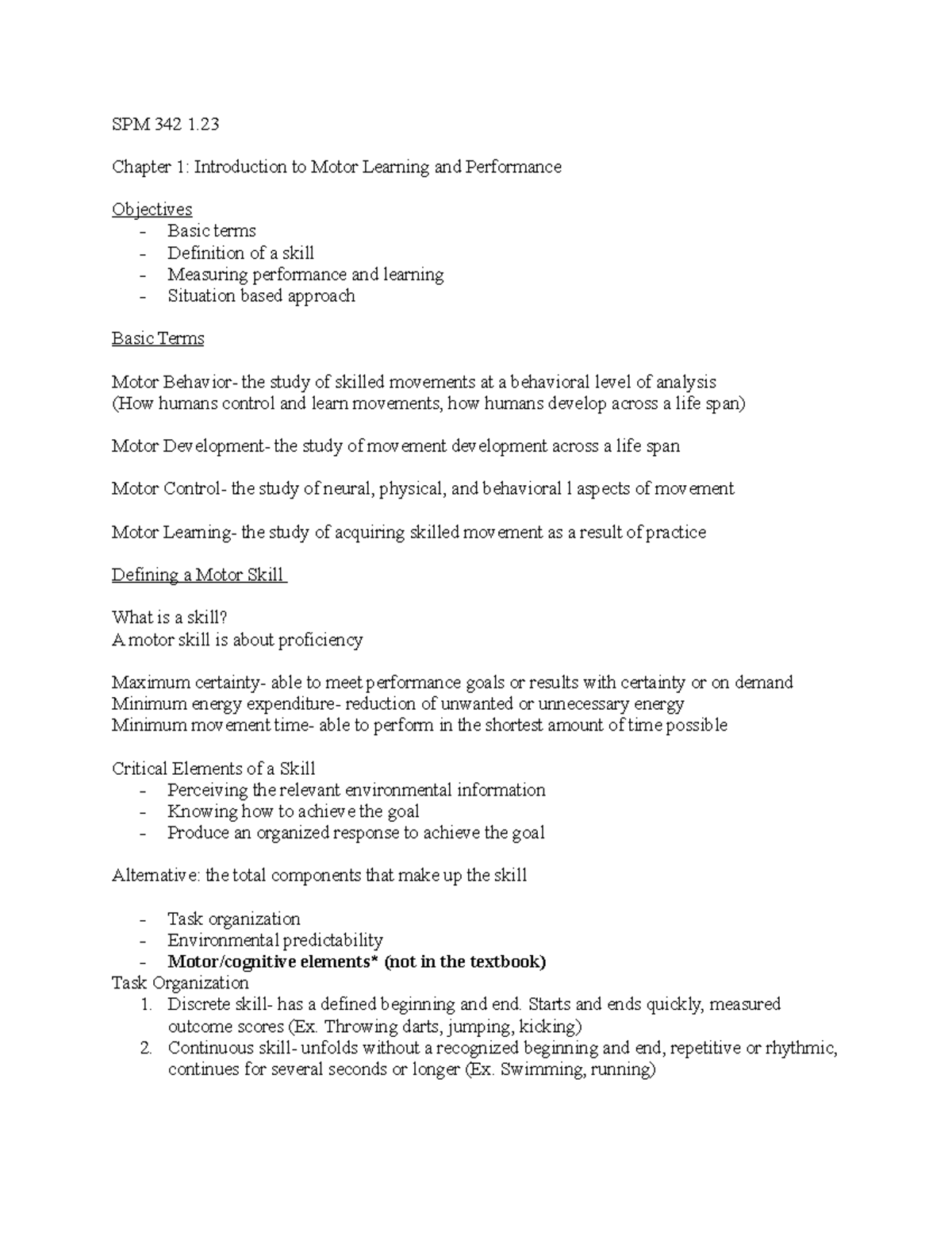SPM 342 1 - Notes from 1/23 lecture - SPM 342 1 Chapter 1: Introduction ...