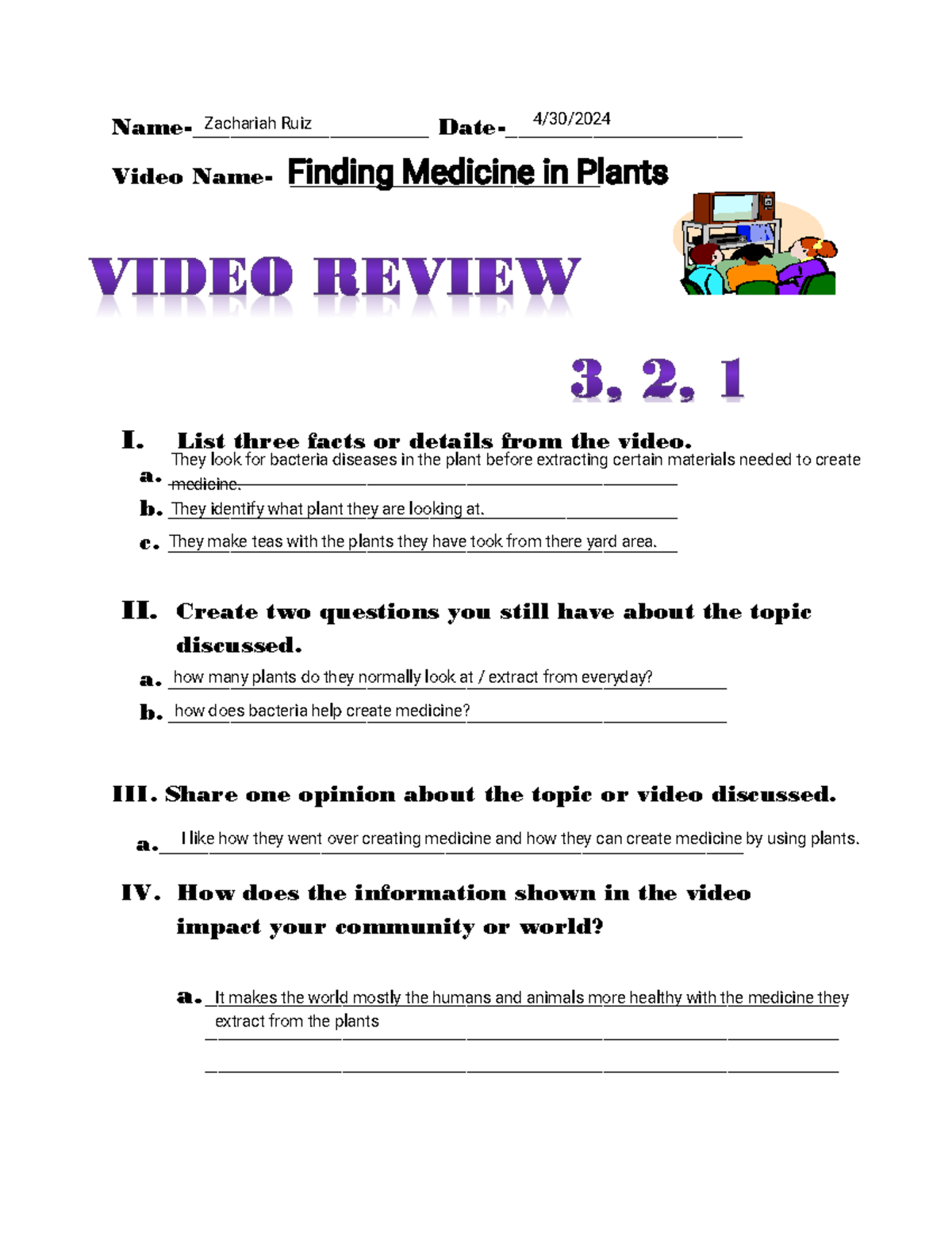 Kami Export Video Review Questionaire - Name-___________________ Date