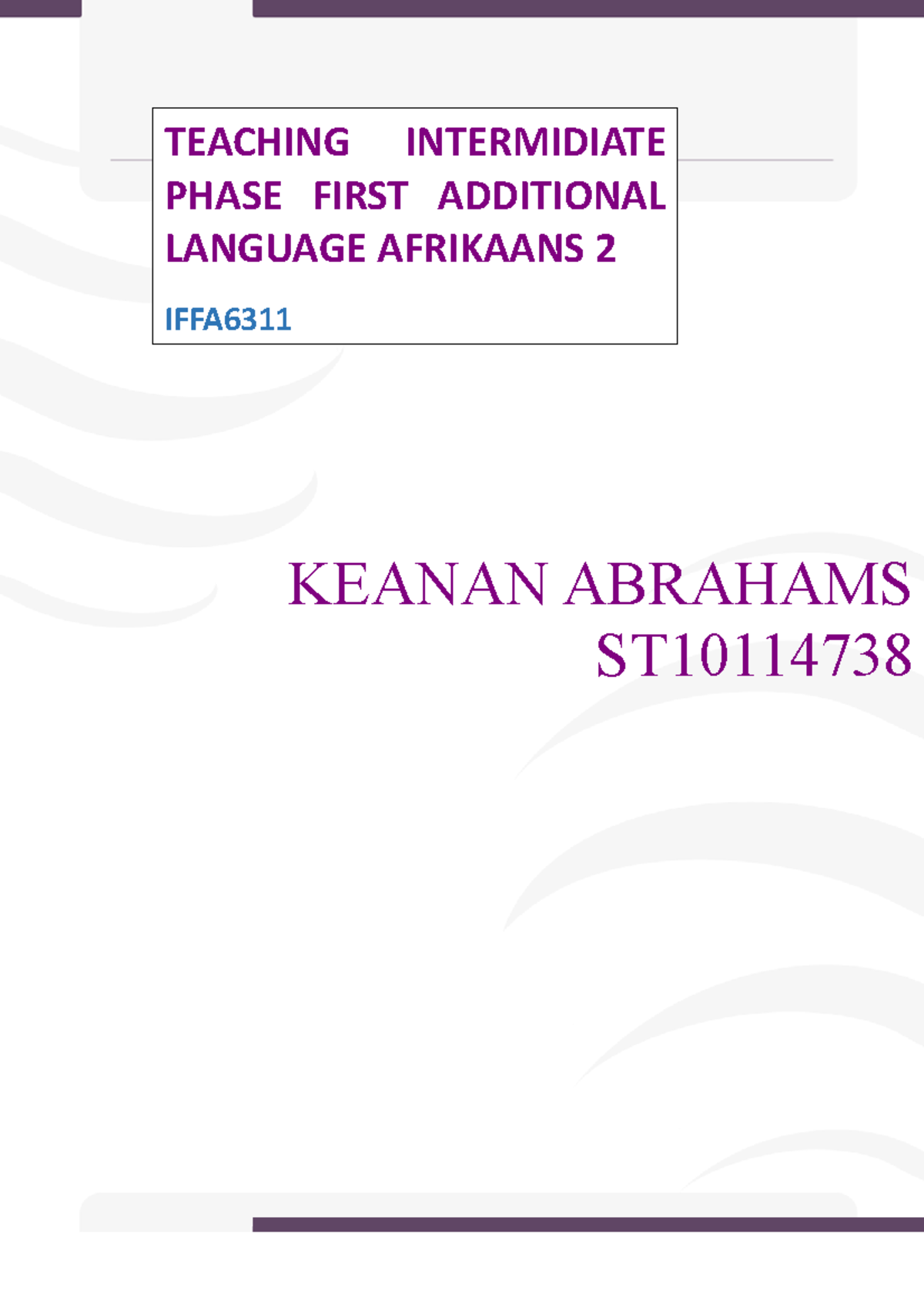 Afrikaans poe Bed ip KEANAN ABRAHAMS ST TEACHING INTERMIDIATE PHASE