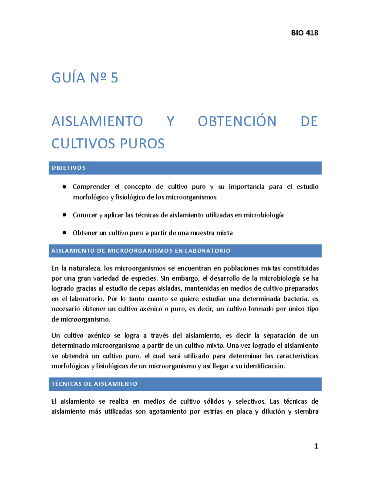 Guía 5 - AxlaÑKSAlñklñ - GUÕA N∫ 5 AISLAMIENTO Y OBTENCI”N DE CULTIVOS ...