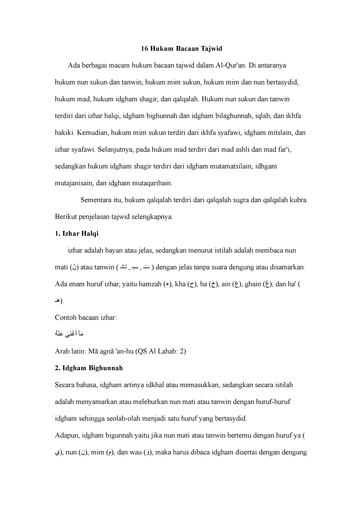 16 Hukum Bacaan Tajwid - 16 Hukum Bacaan Tajwid Ada Berbagai Macam ...