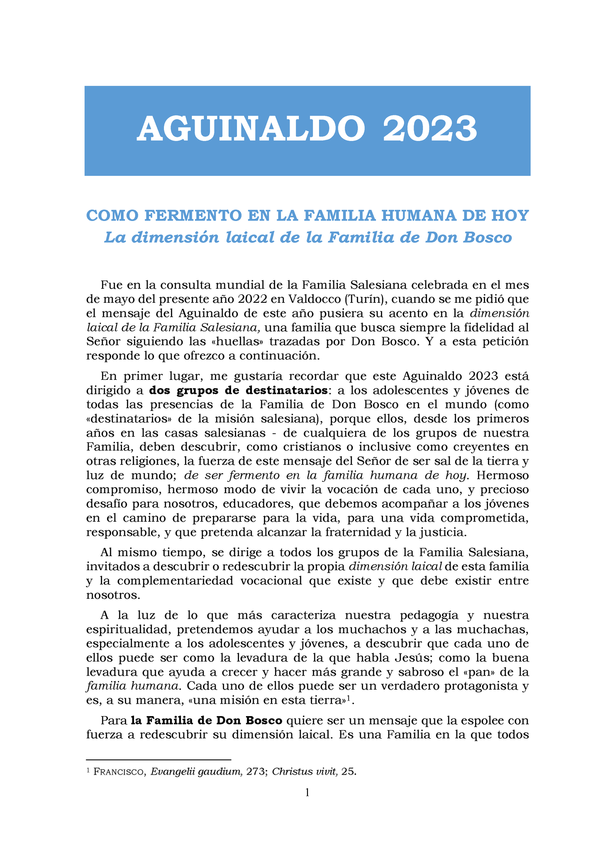 Aguinaldo-salesiano-2023 - AGUINALDO 2023 COMO FERMENTO EN LA FAMILIA ...