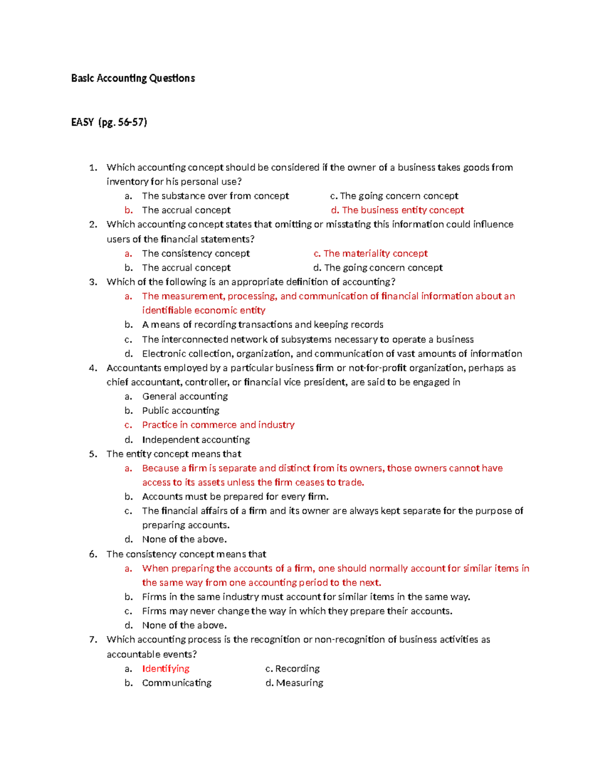 Level 1 Finaaal - basic aaccounting - Basic Accounting Questions EASY ...