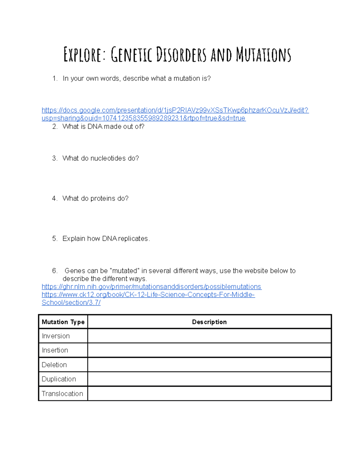 Student Nicholas Morris Mutation quest Explore