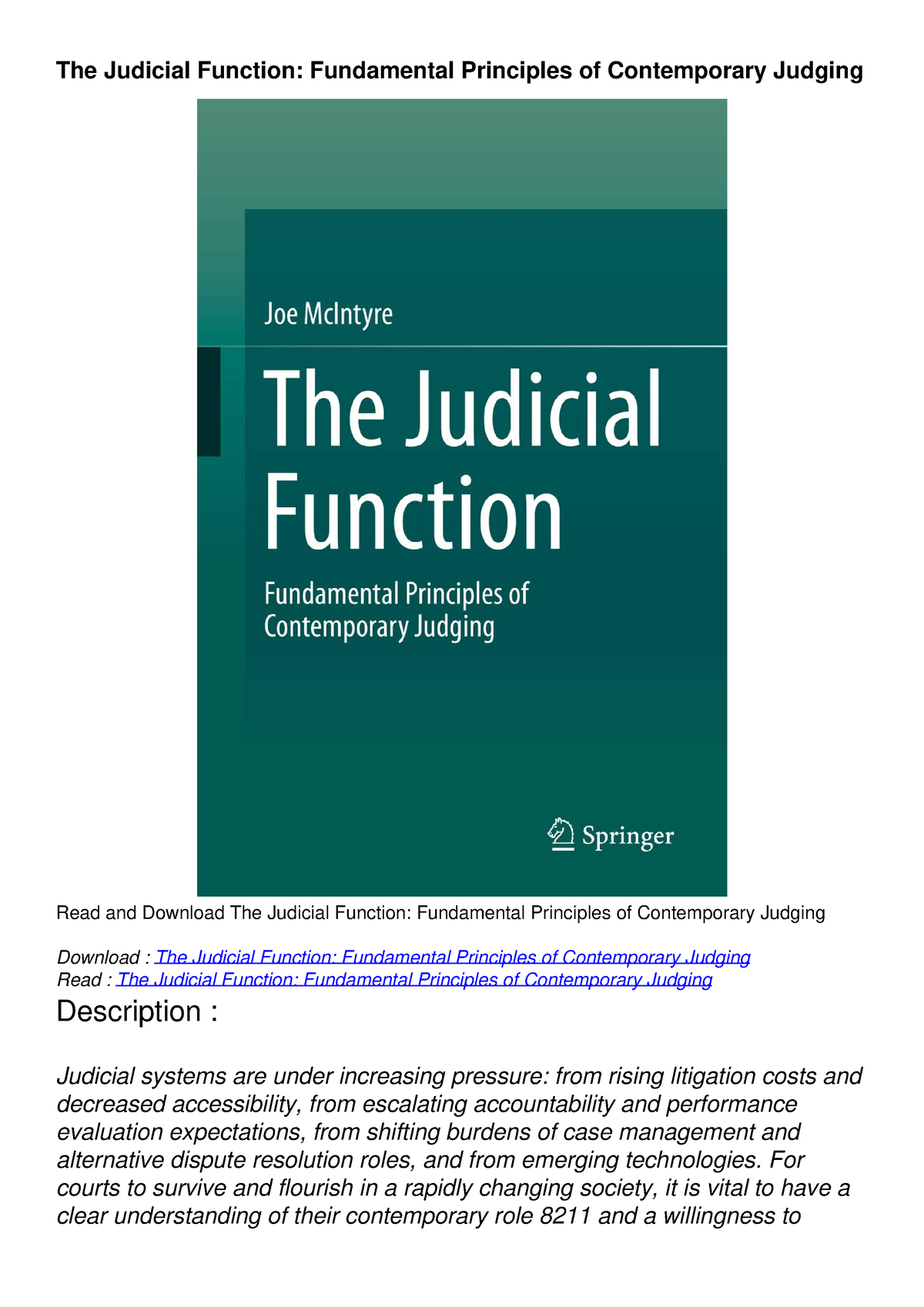 EBook Read The Judicial Function: Fundamental Principles Of ...