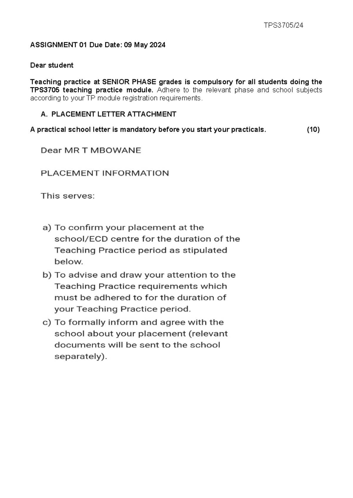 Assignment 01-2024 - TPS3 705 / 24 ASSIGNMENT 01 Due Date: 09 May 2024 ...