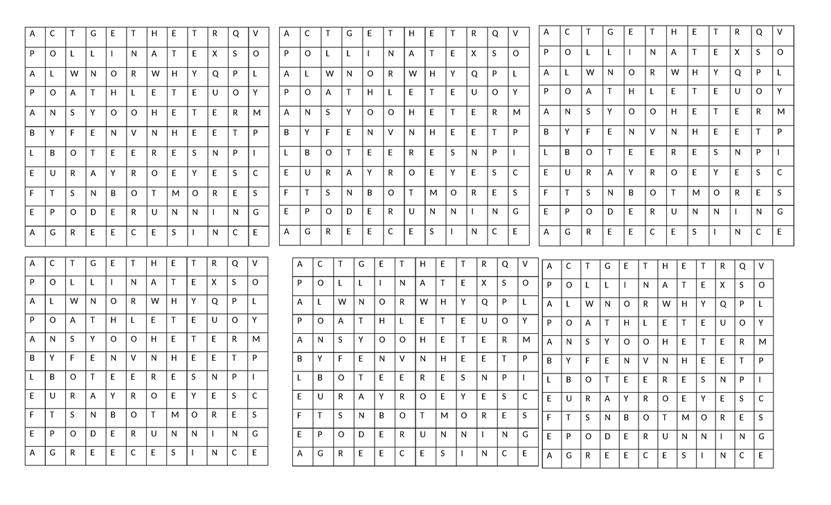 Word find can be used in doing a demo A C T G E T H E T R Q V P O L