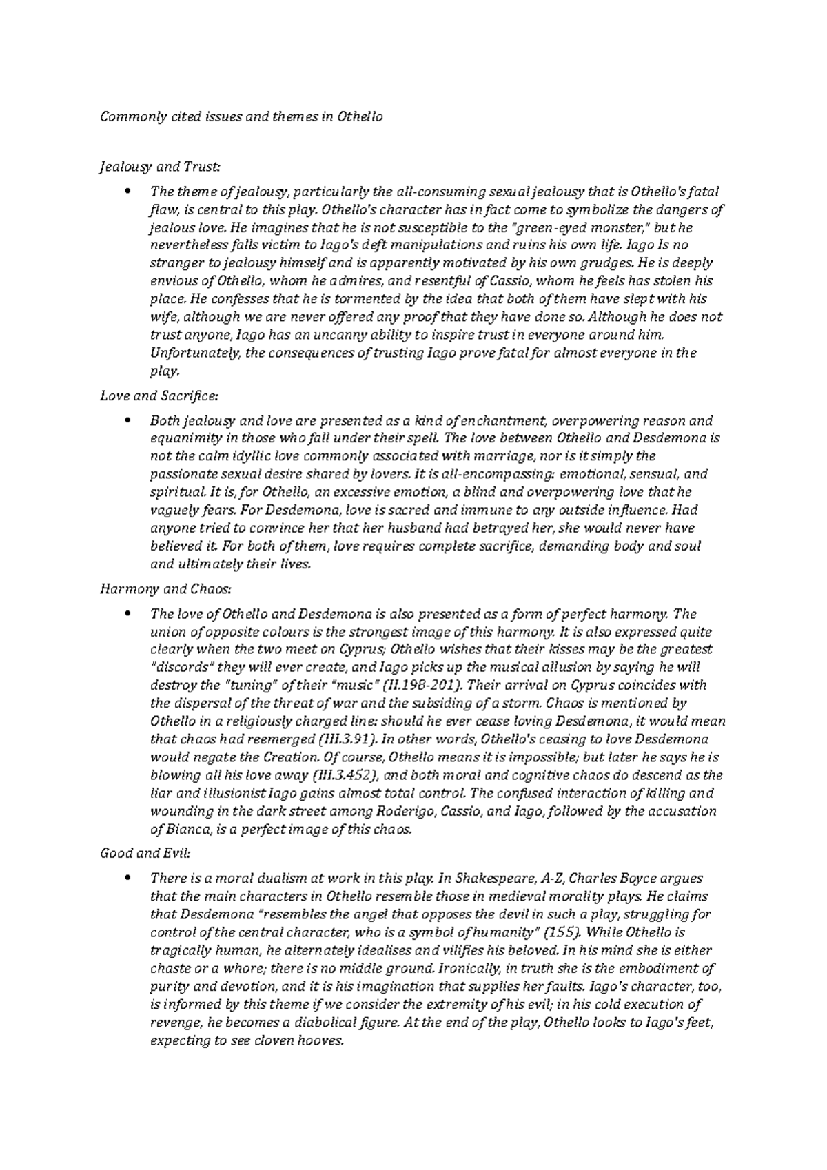 Commonly cited themes in Othello - Commonly cited issues and themes in ...