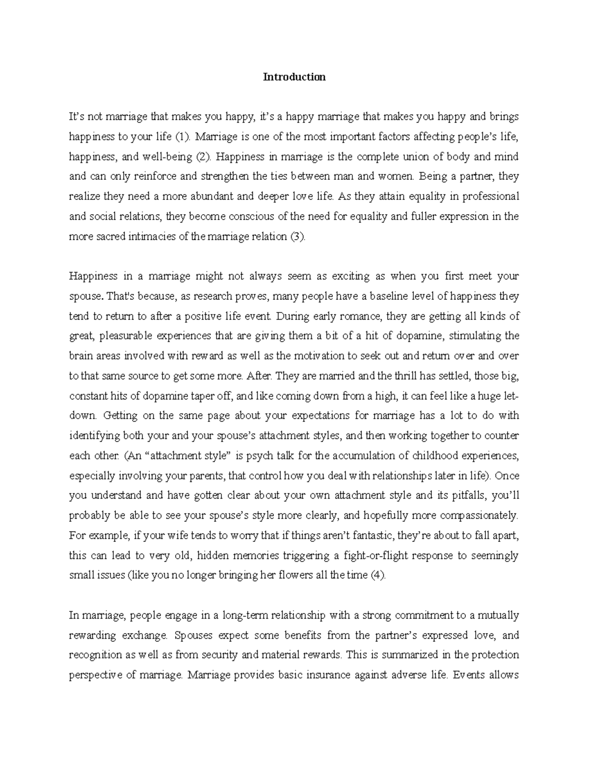 Intro Happiness and Qo L - Introduction It’s not marriage that makes ...