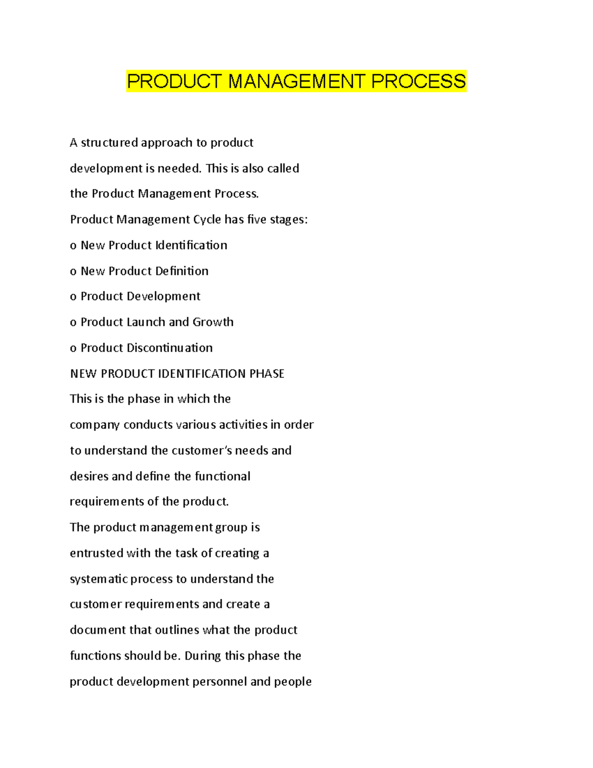 Assignment-3 - Assignment-3 - PRODUCT MANAGEMENT PROCESS A structured ...