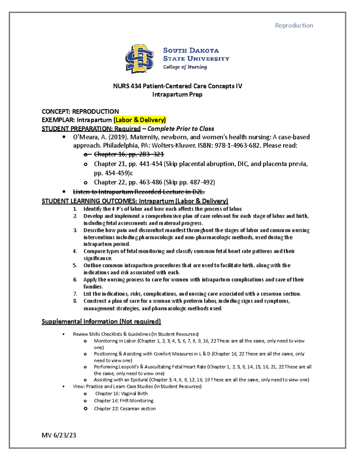 objectives of midwifery case study intrapartum