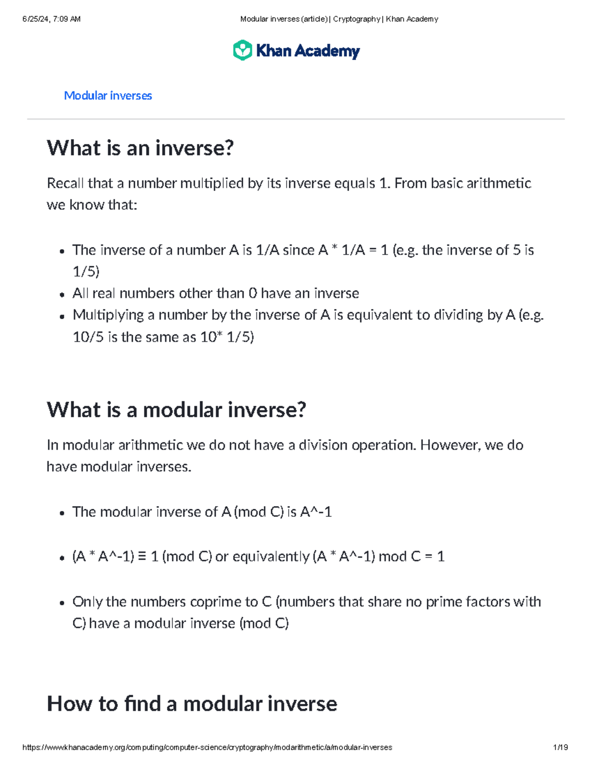 4.5 - Modular inverses - Cryptography - What is an inverse? Recall that ...