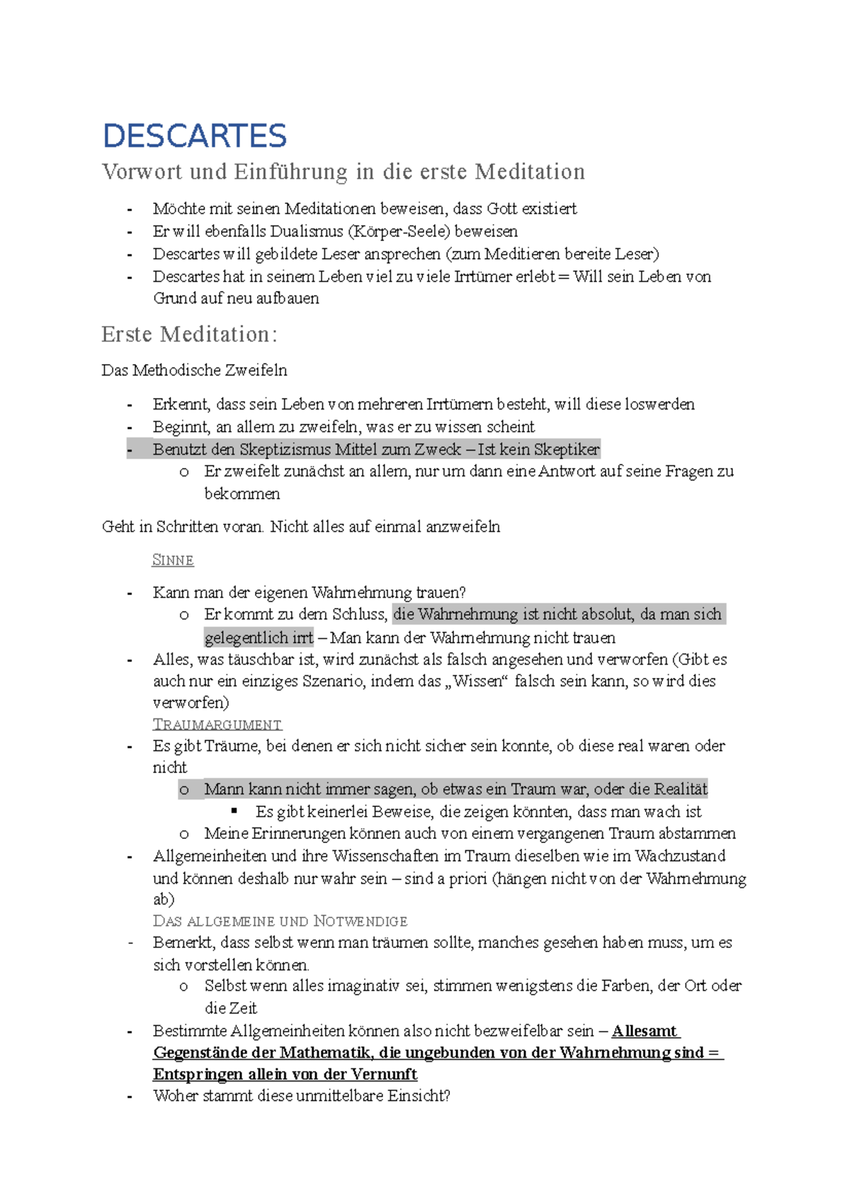 Descartes zusammenfassung DESCARTES Vorwort und Einführung in die