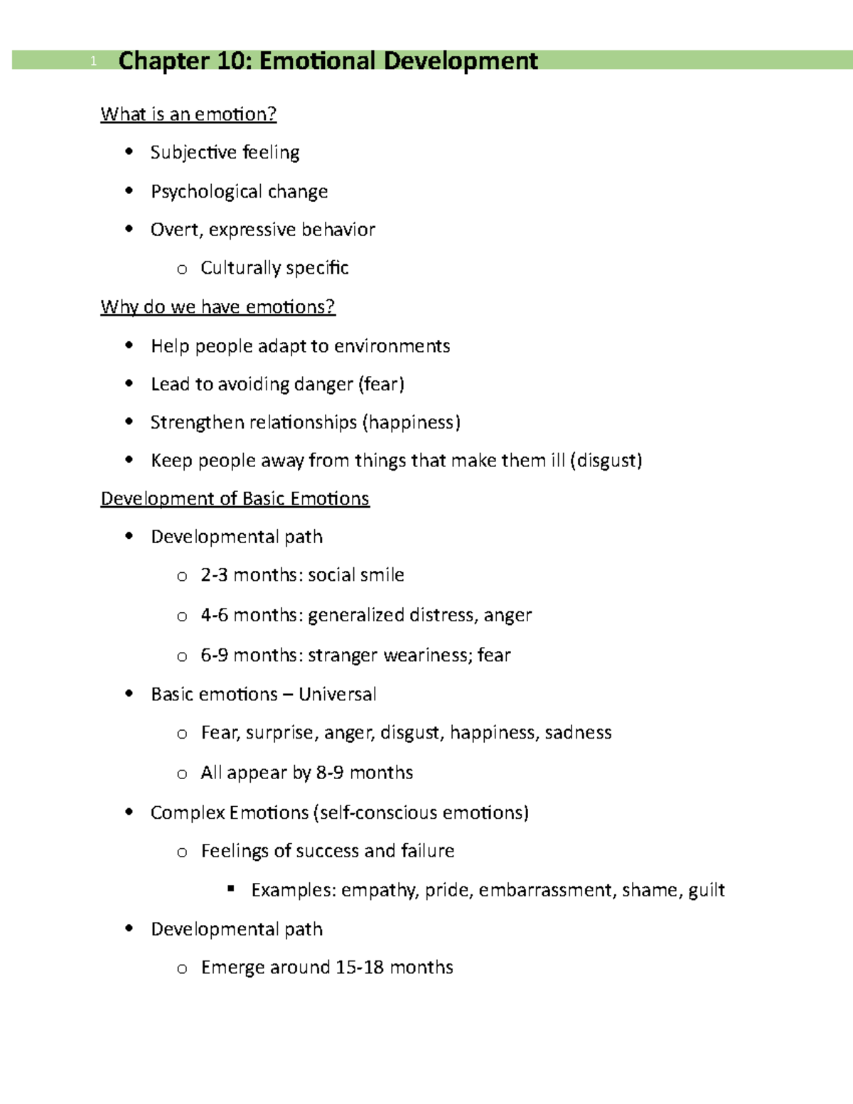 Ch 10 - Emotional Development - What is an emotion? Subjective feeling ...