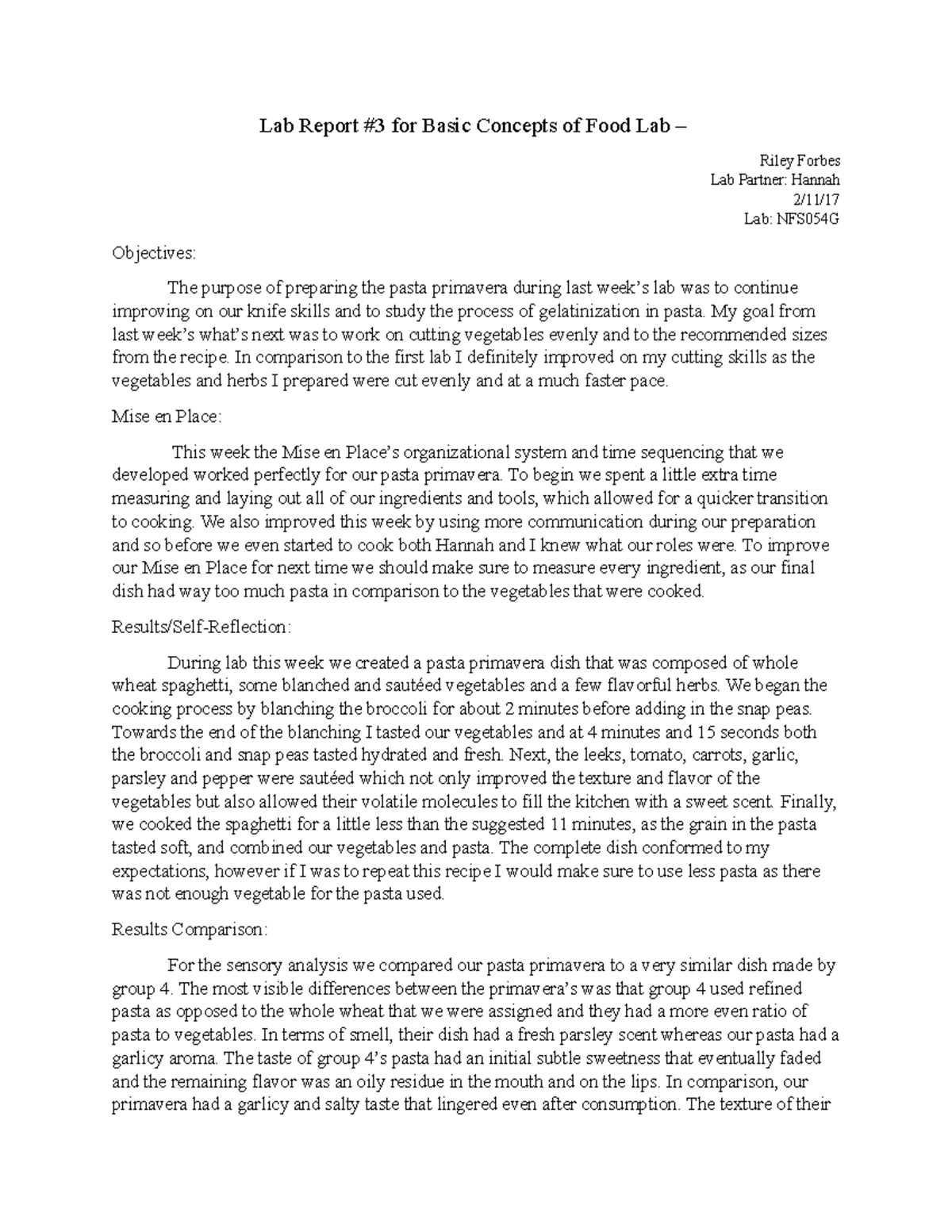 Lab Report 3 Basic Concepts of Foods Lab Lab Report 3 for Basic