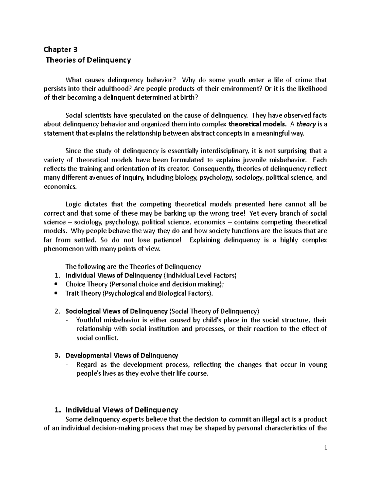 Chapter3TheoriesofDelinquency Chapter 3 Theories of Delinquency