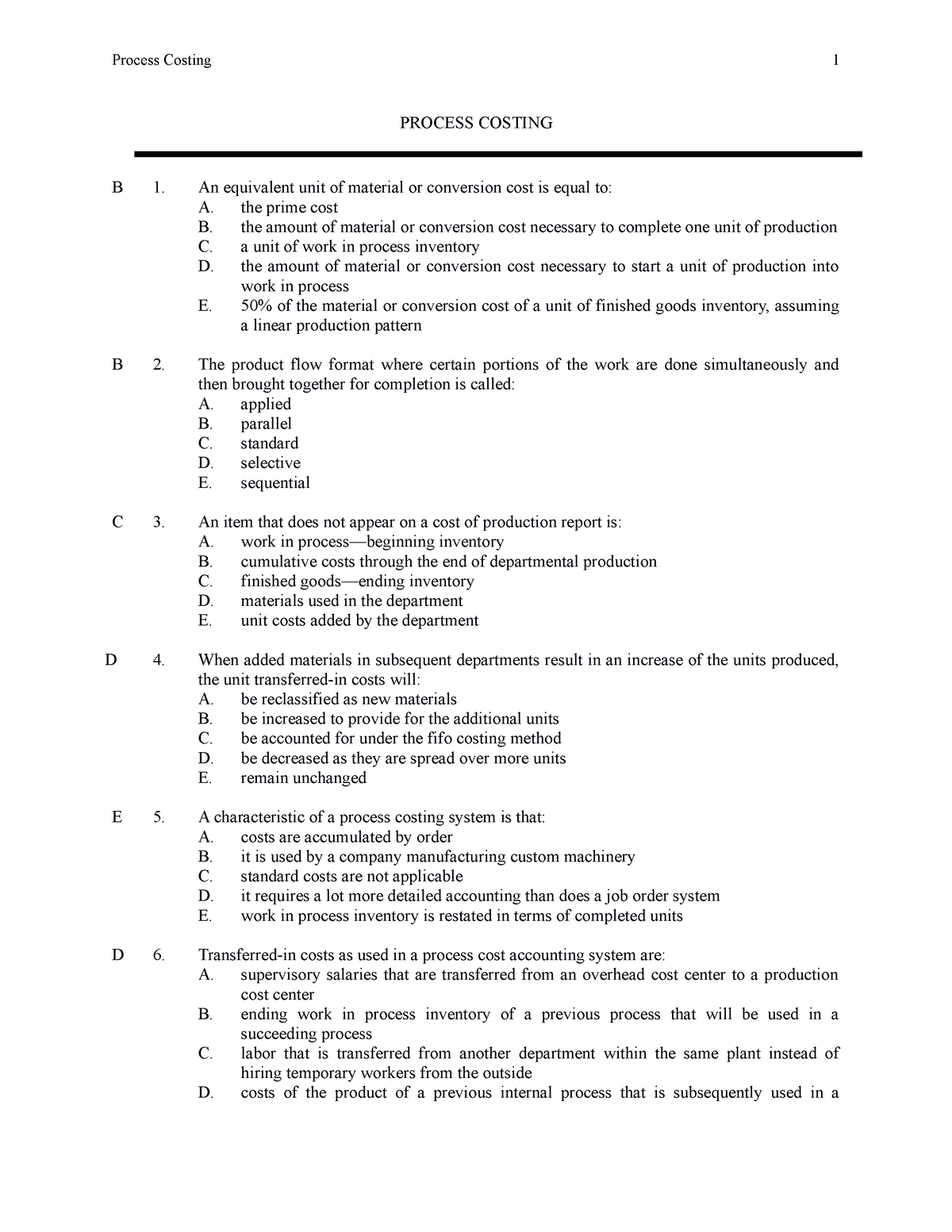 USRY 06 Process Costing Theory S - Process Costing 1 PROCESS COSTING B ...