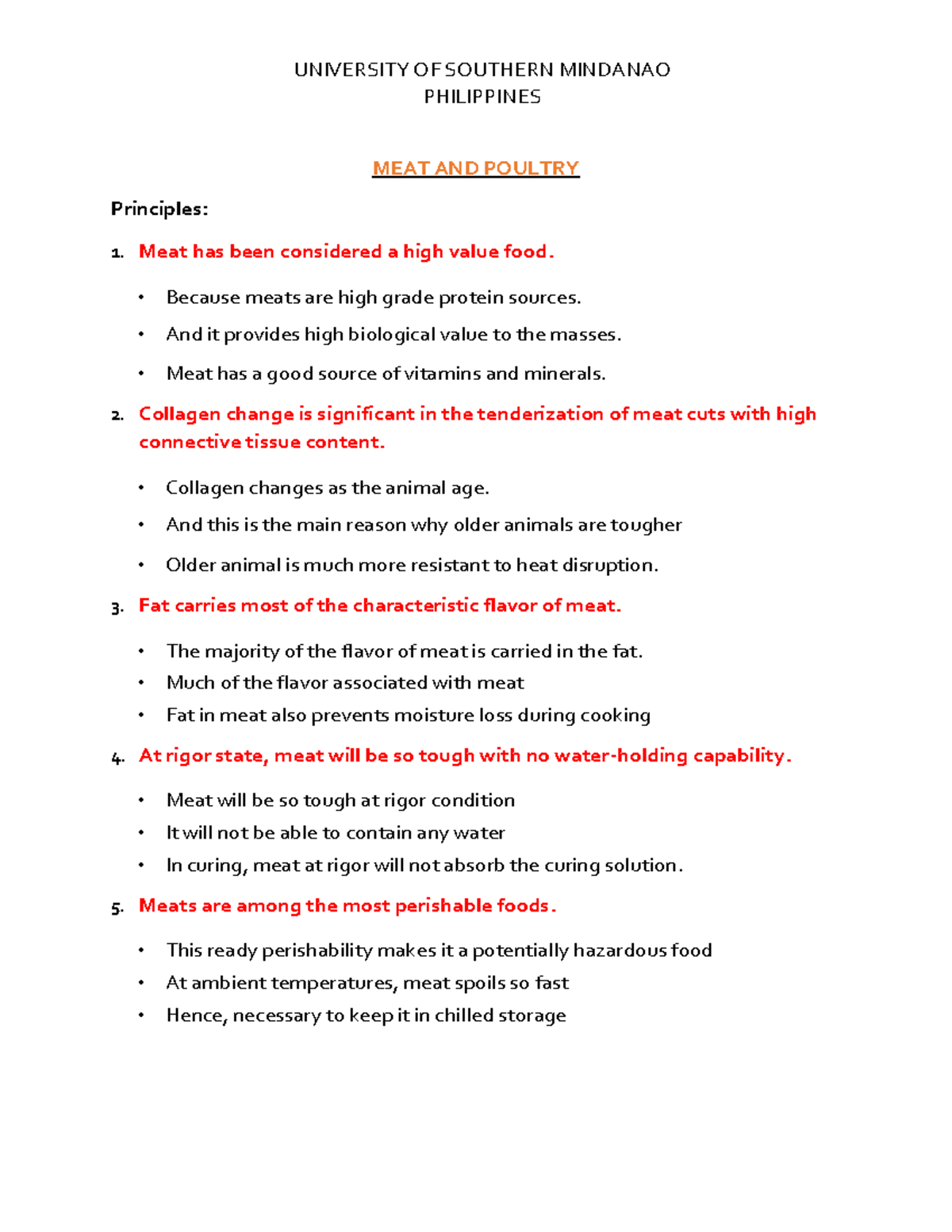 Meat and poultry new principles UNIVERSITY OF SOUTHERN MINDANAO