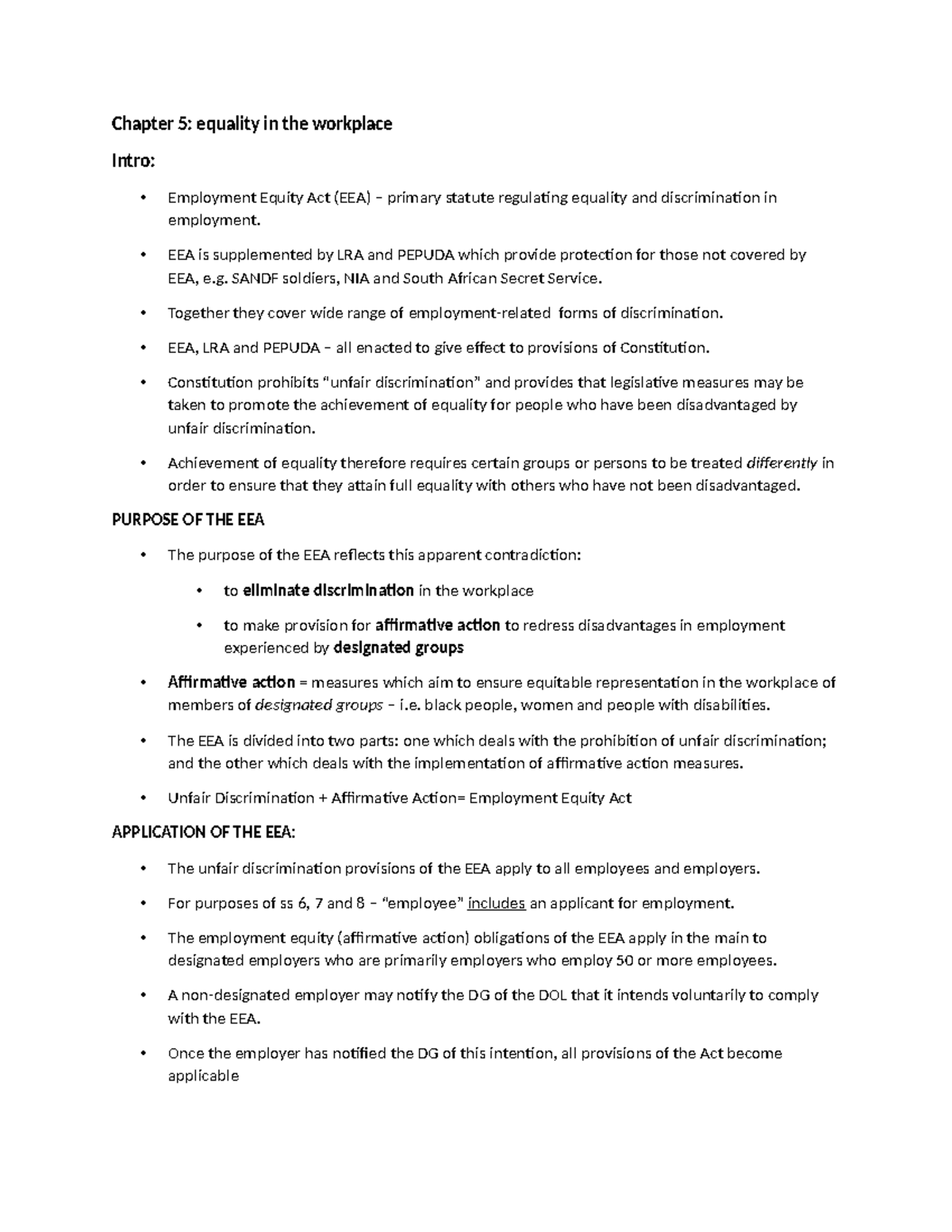 Chapter 5- labour - summary - Chapter 5: equality in the workplace ...