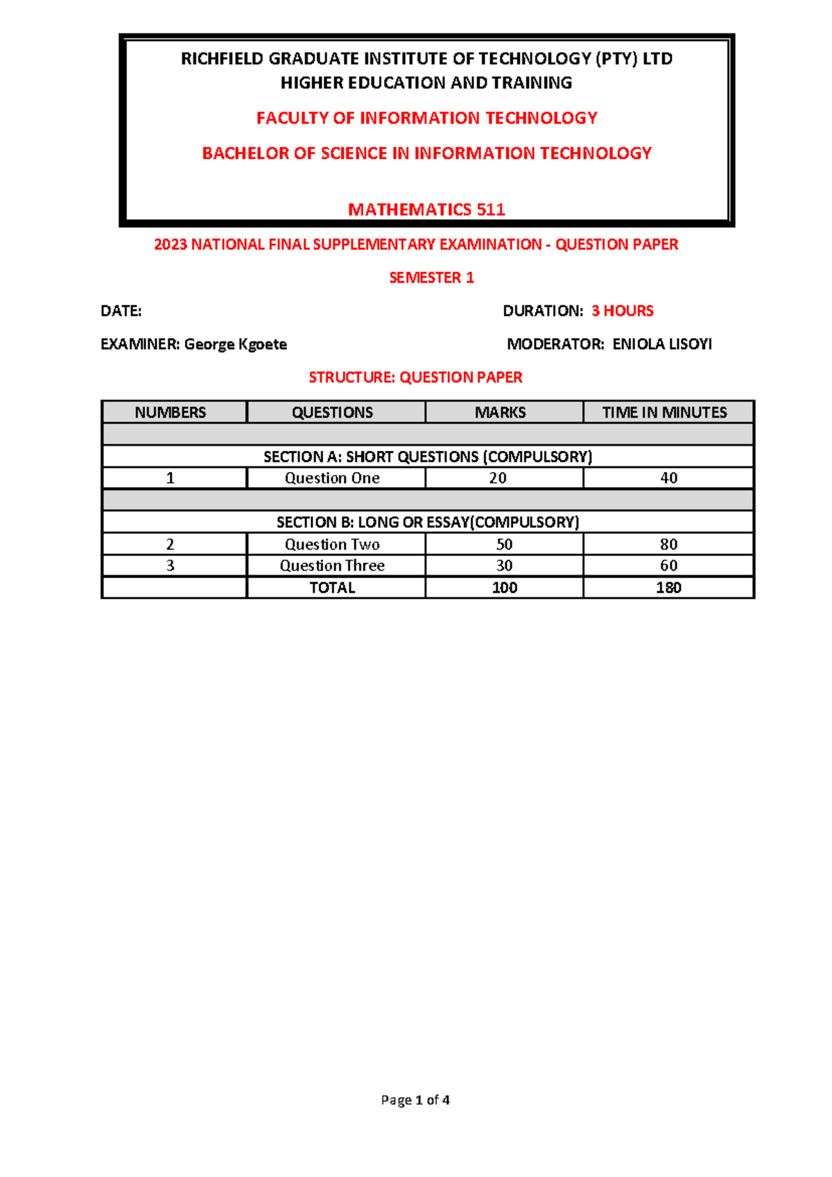 maths 511 assignment answers