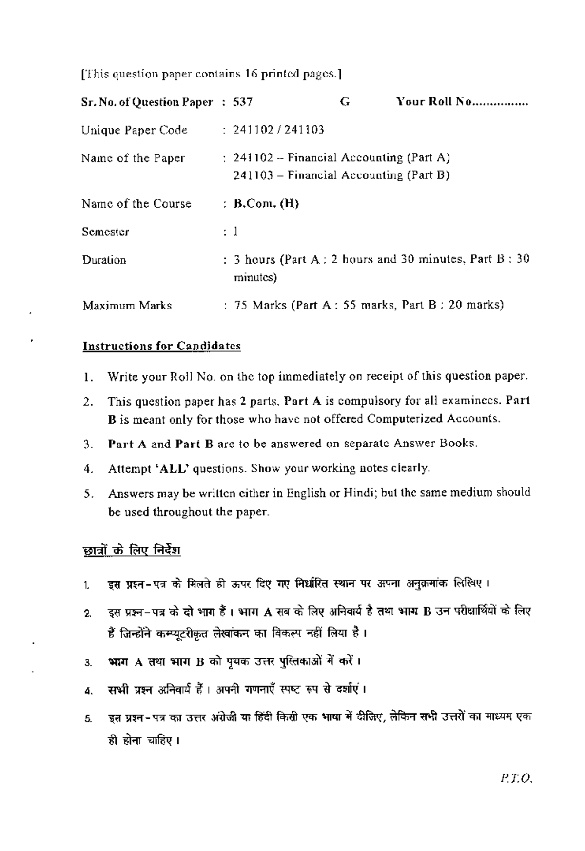 B.COM.(H) Financial Accounting - Bcom Hons. - Studocu