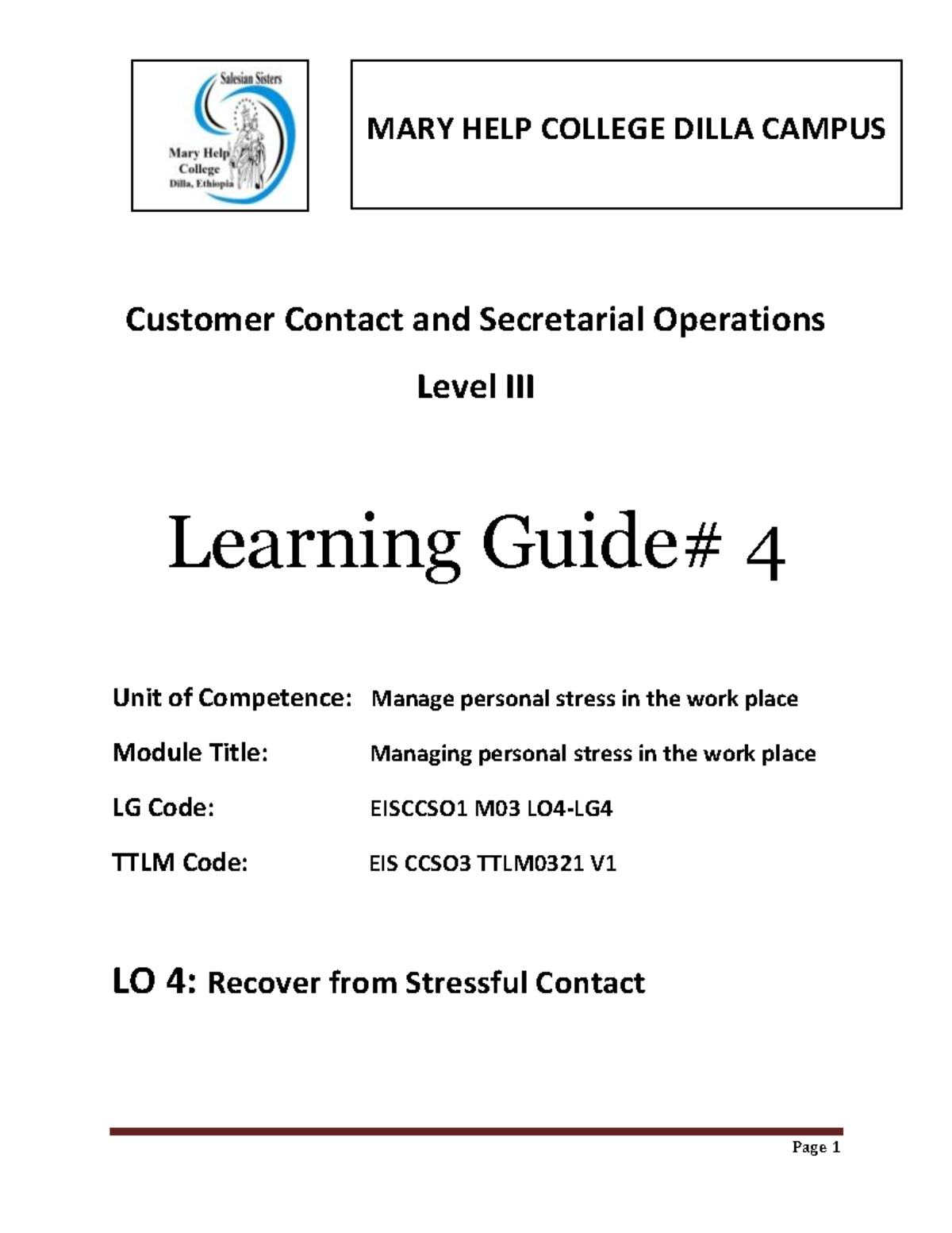 MPS Learning GUID 4 - manage personal stress in the work place ...