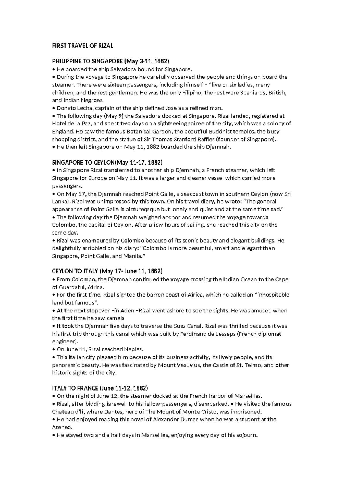 First Travel OF Rizal - FIRST TRAVEL OF RIZAL PHILIPPINE TO SINGAPORE ...