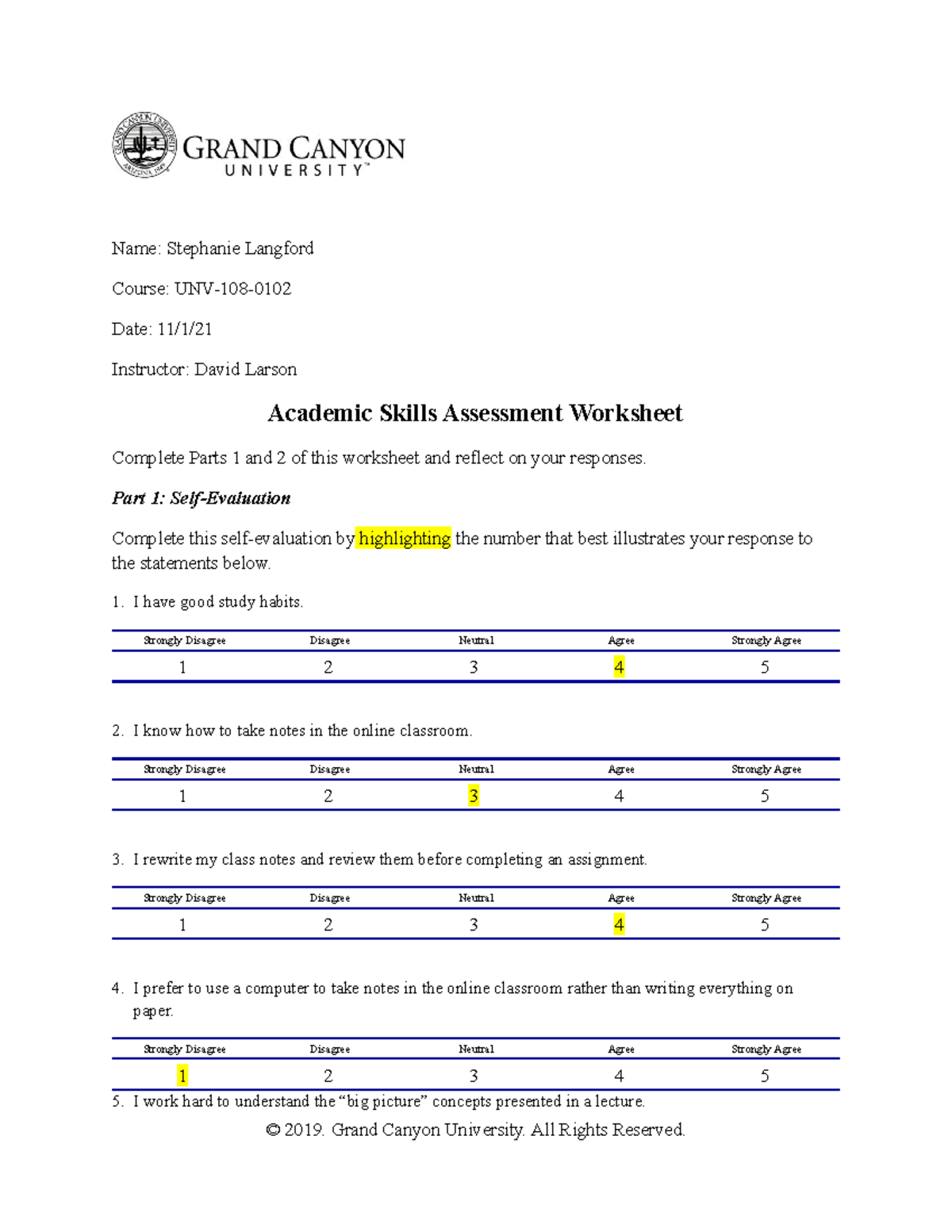 UNV-108 T2-Academic Skills Assessment - Name: Stephanie Langford Course ...