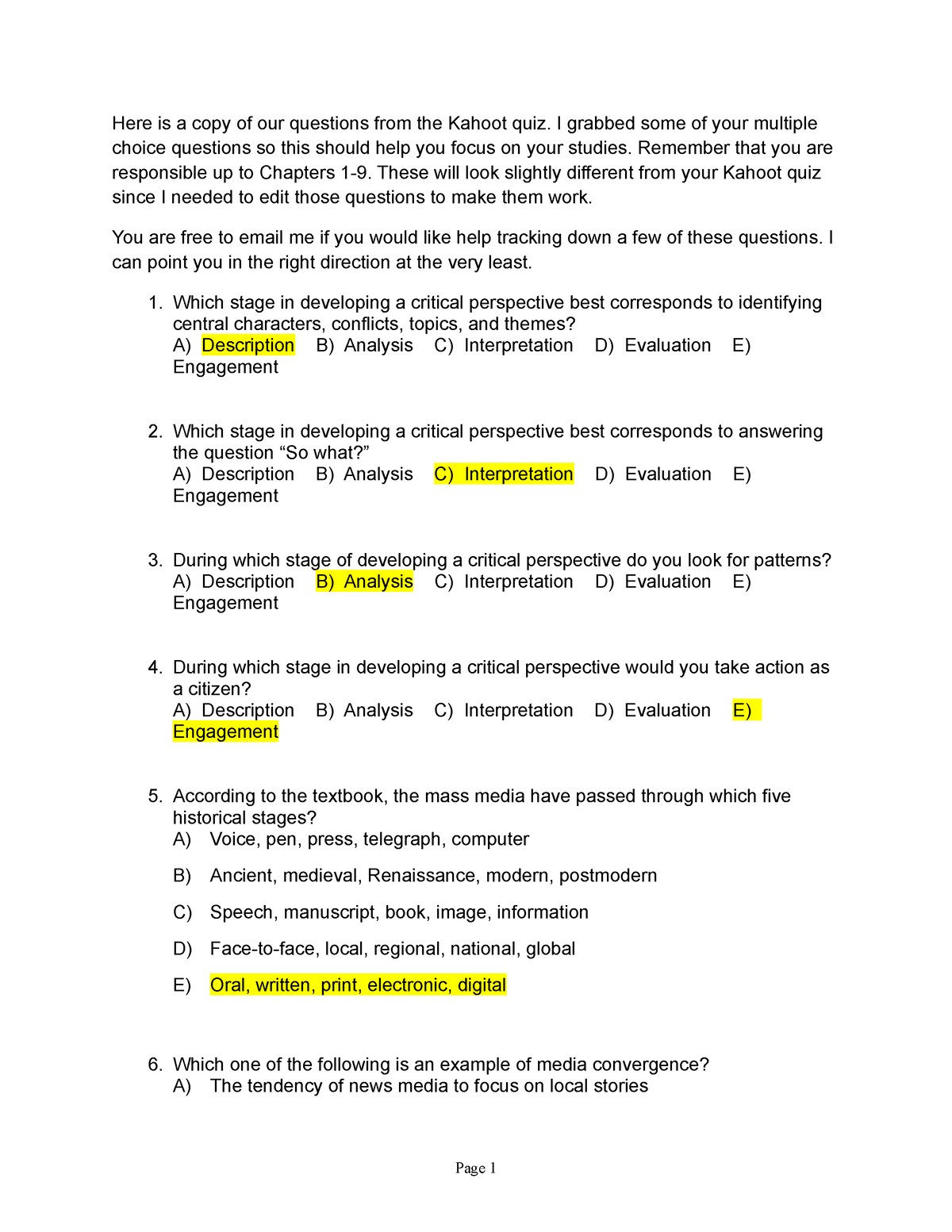 100 Question Study Guide - Here is a copy of our questions from the Kahoot  quiz. I grabbed some of - Studocu