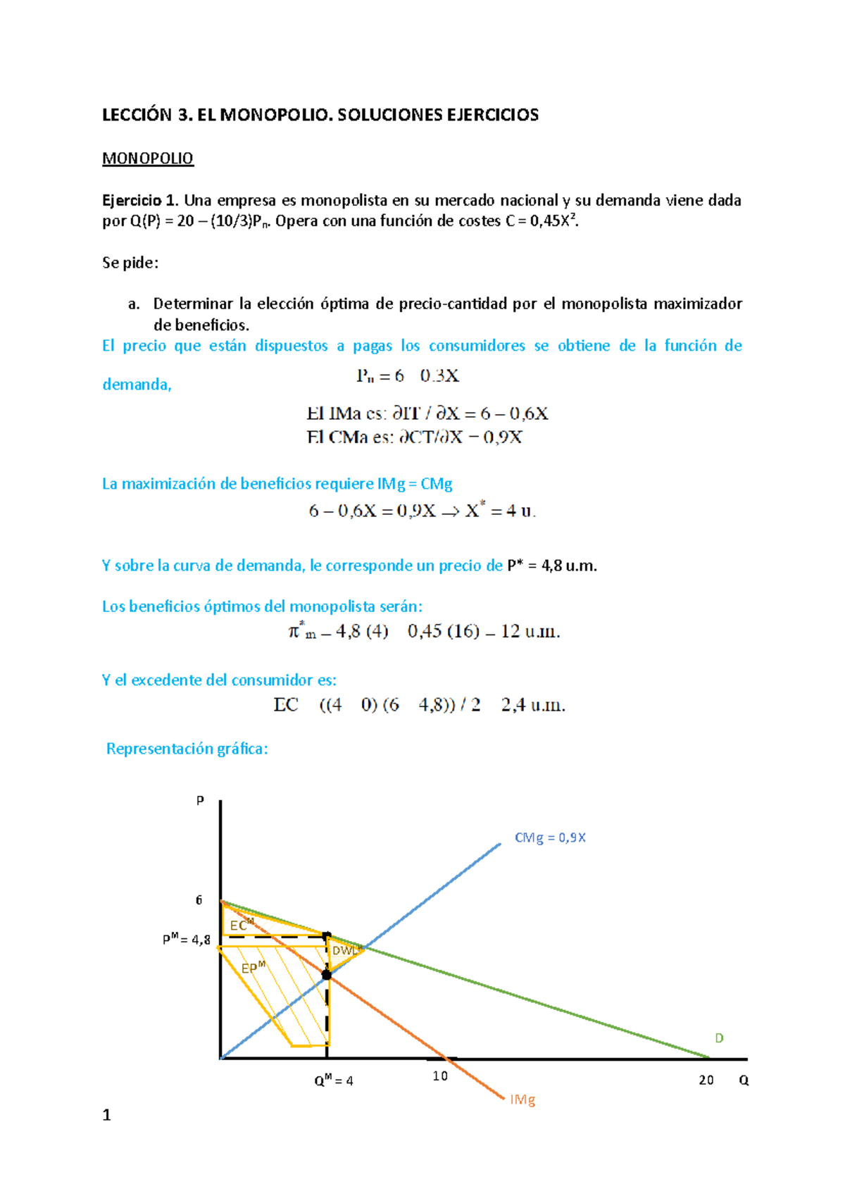 Lección 3. Monopolios. Ejercicios Soluciones - LECCIÓN 3. EL MONOPOLIO ...