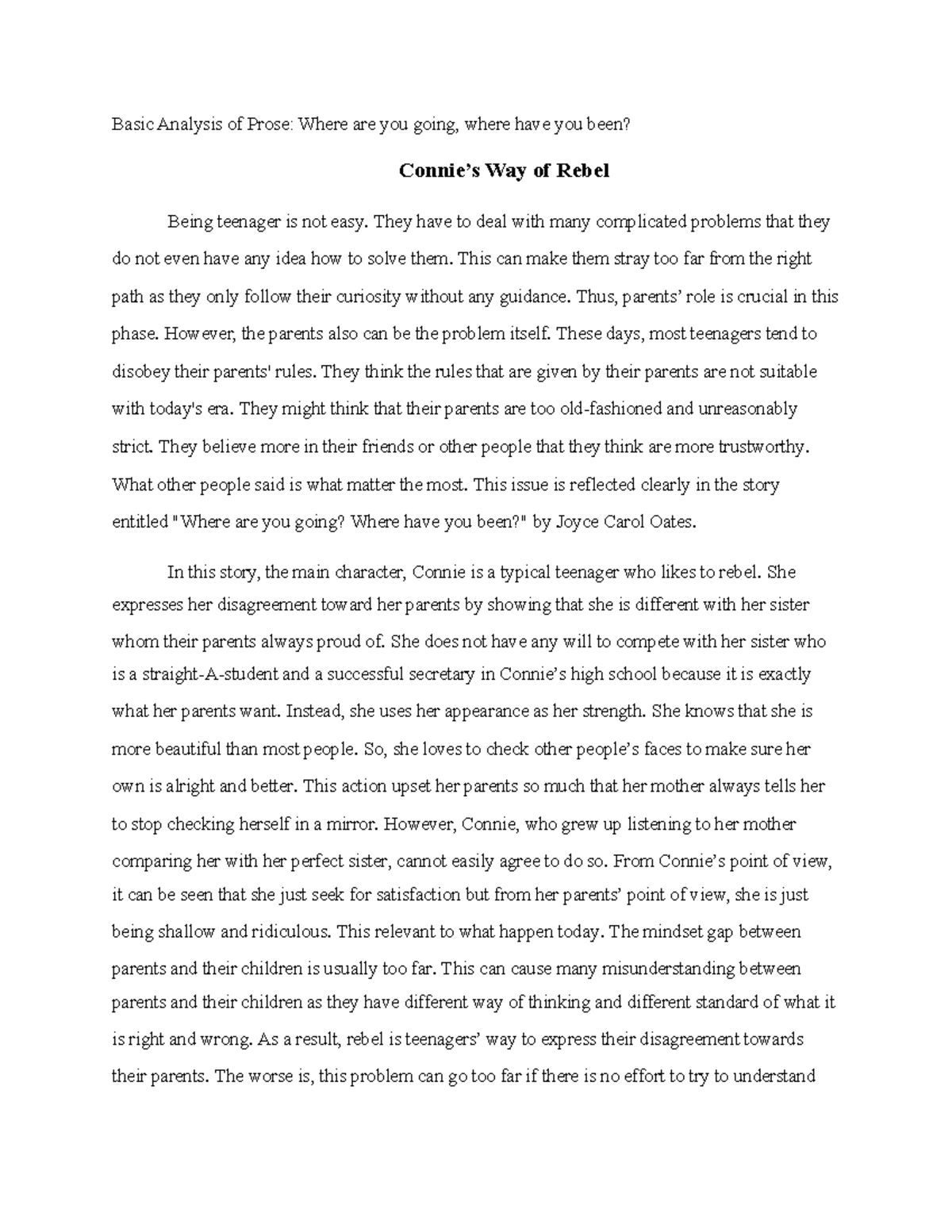 Basic Analysis of Prose - Essay Analysis Assignment - Basic Analysis of ...
