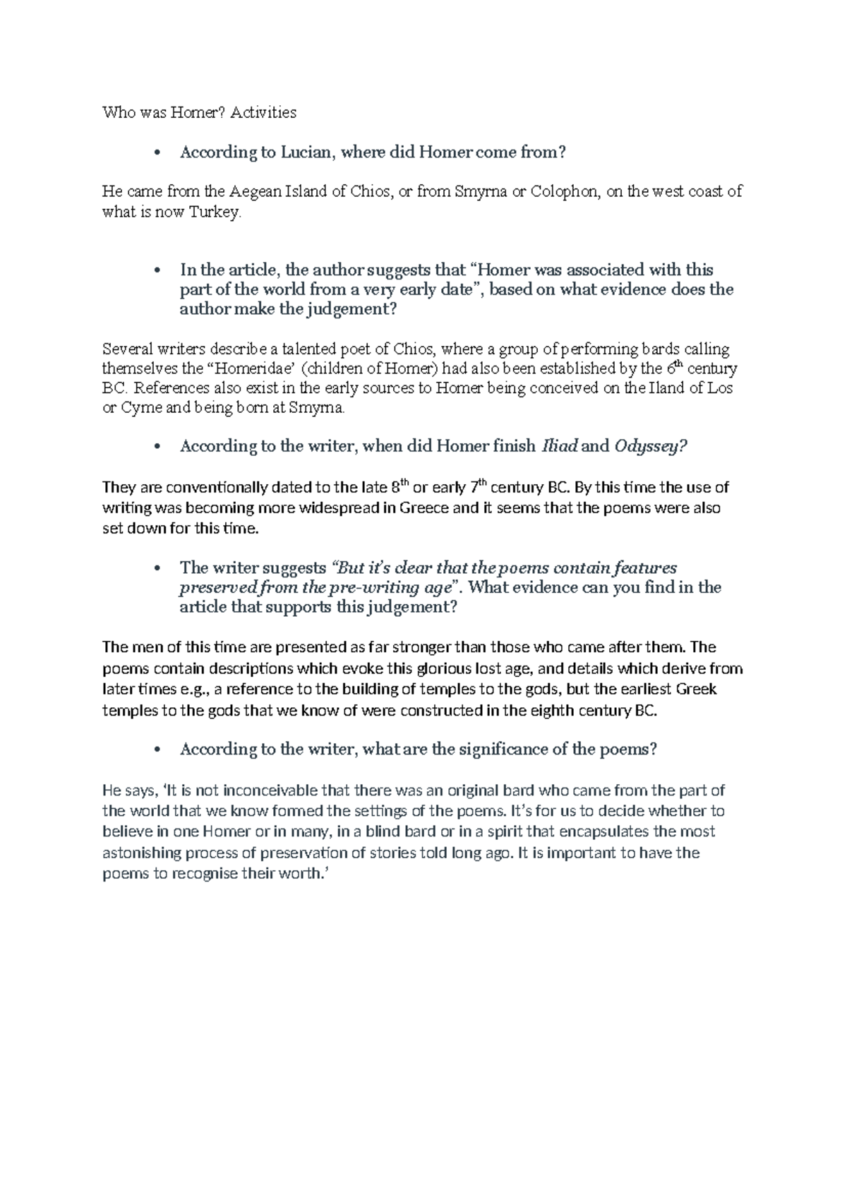 Who was Homer Activities - In the article, the author suggests that ...