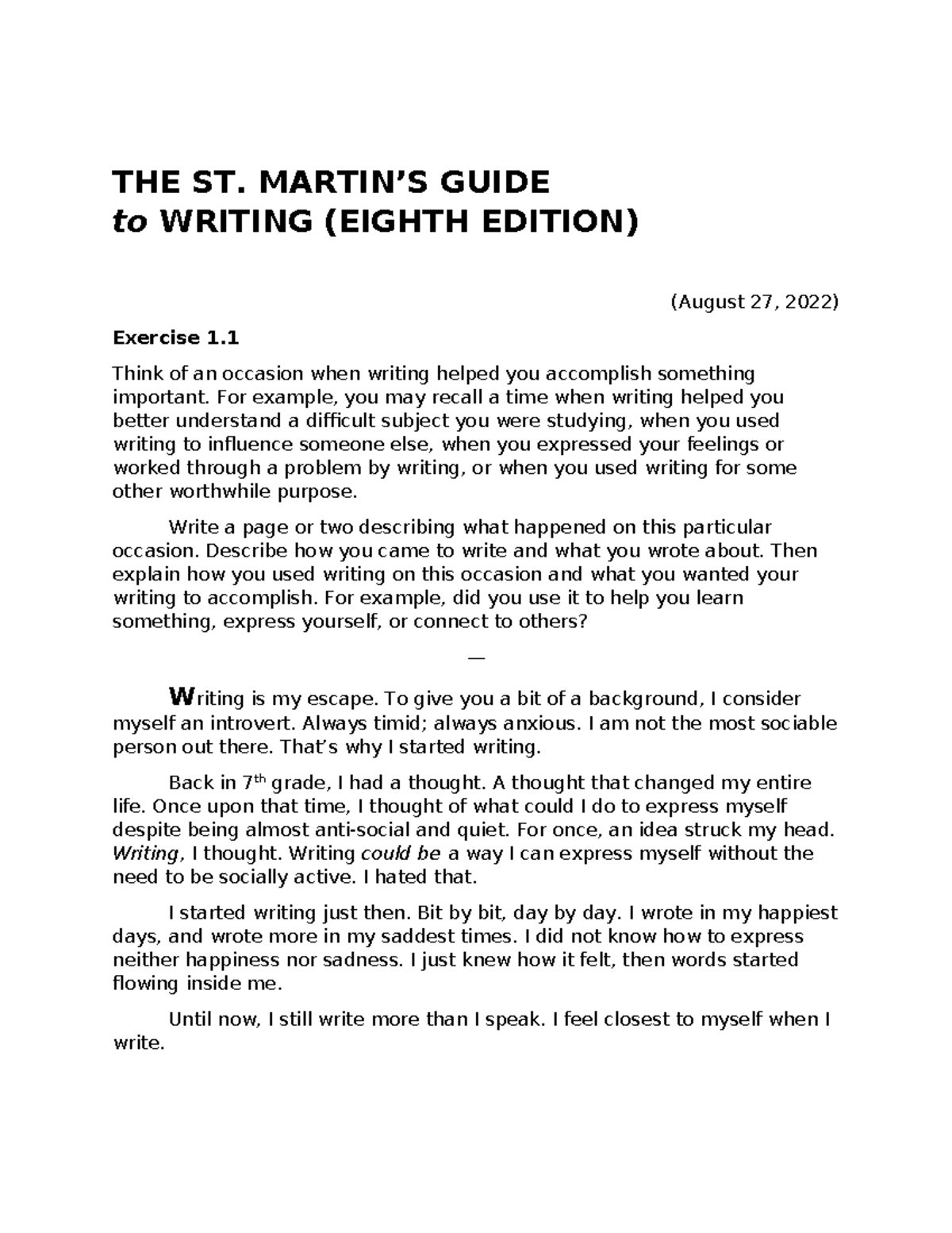 The St. Martin's Guide to Writing Exercises - THE ST. MARTIN’S GUIDE to