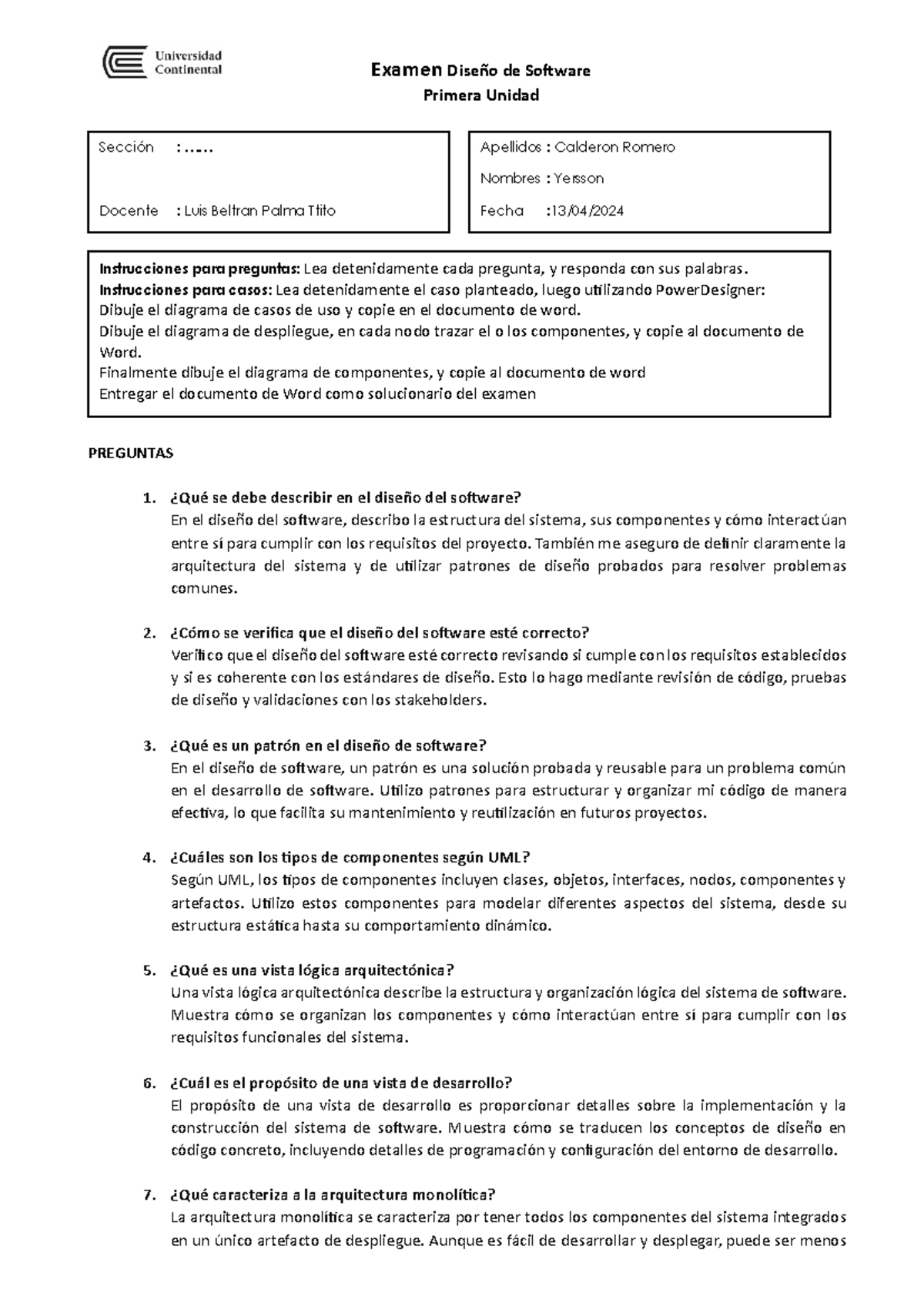 Examen Diseño de Software Primera Unidad - Examen Diseño de Software ...