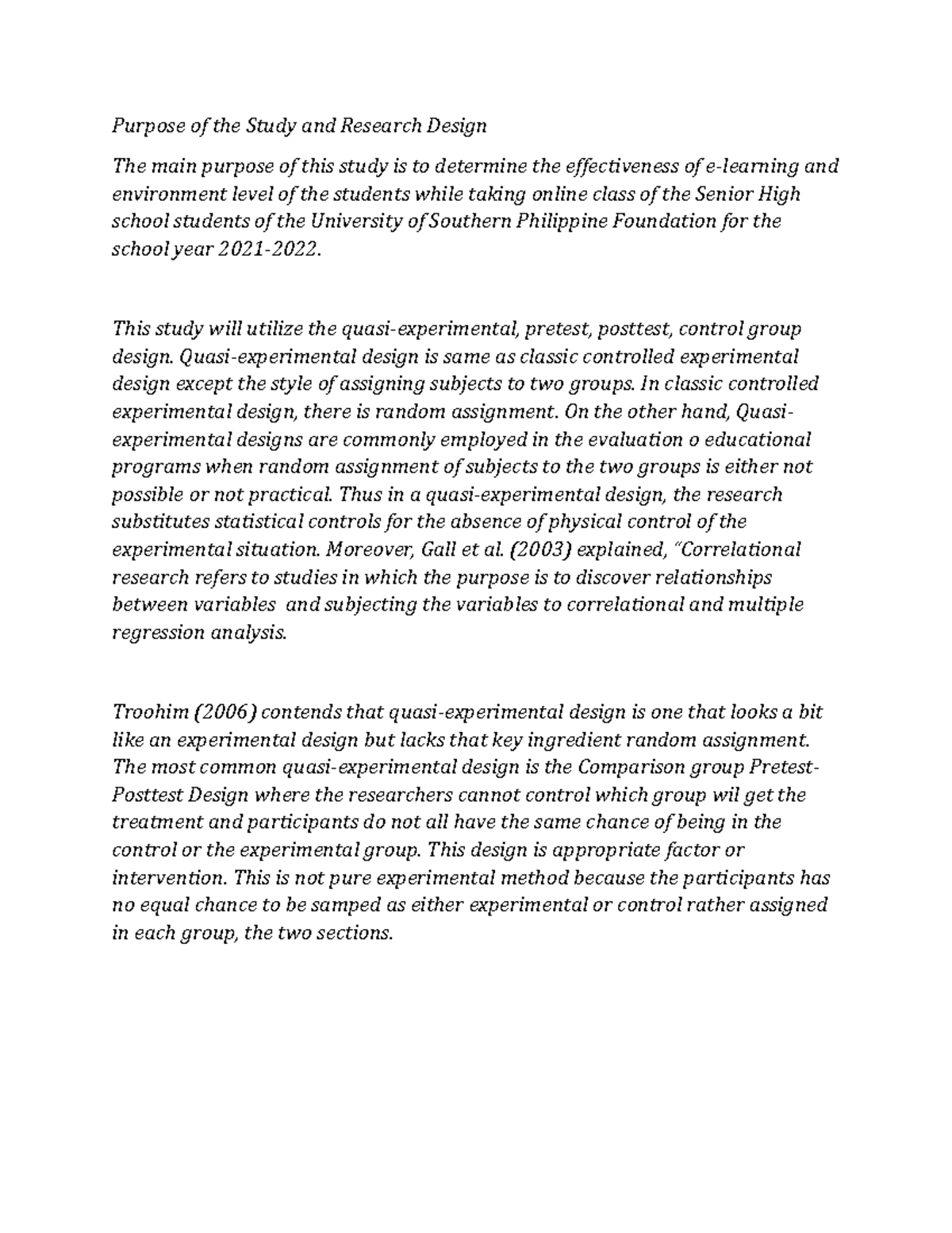 Chapter 3 - Purpose of the Study and Research Design The main purpose ...