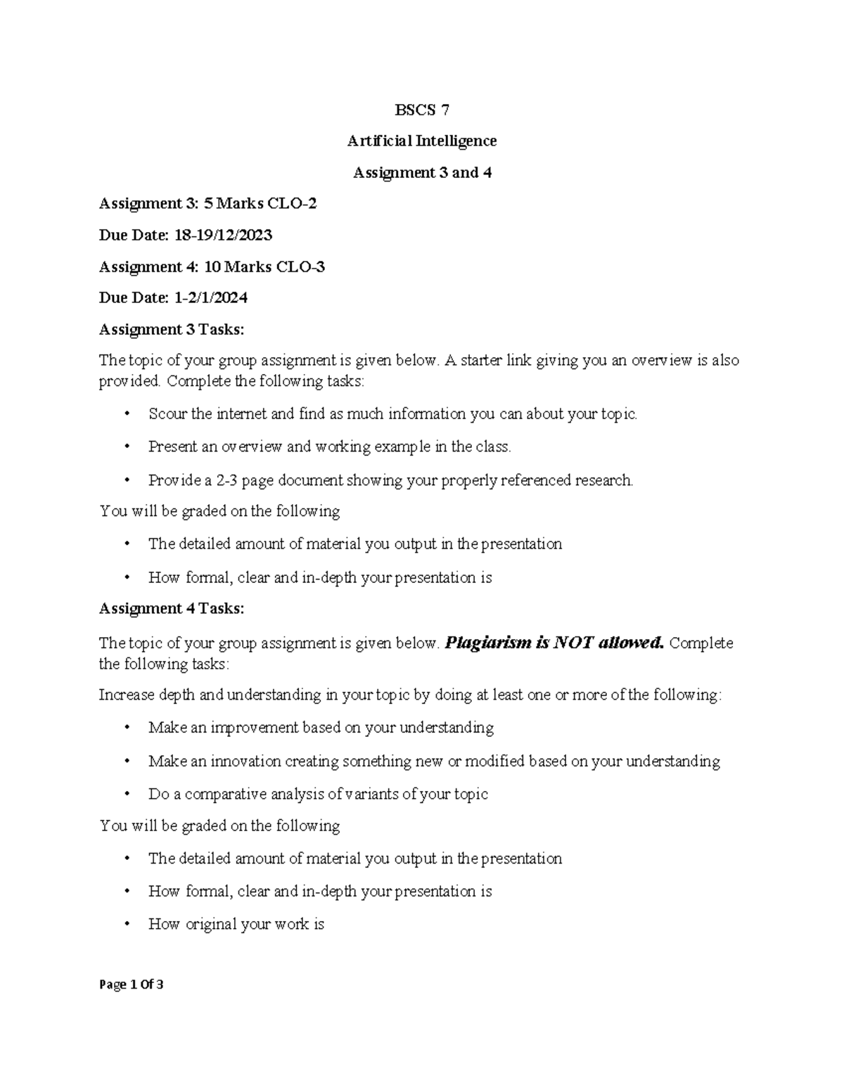 artificial intelligence programming assignments