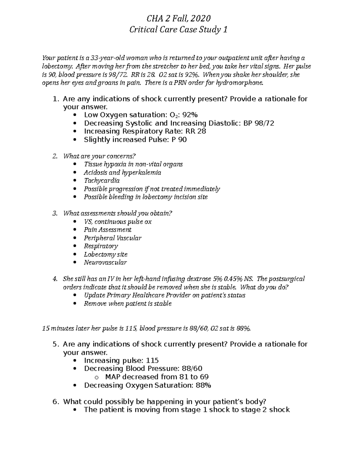 critical care case study example