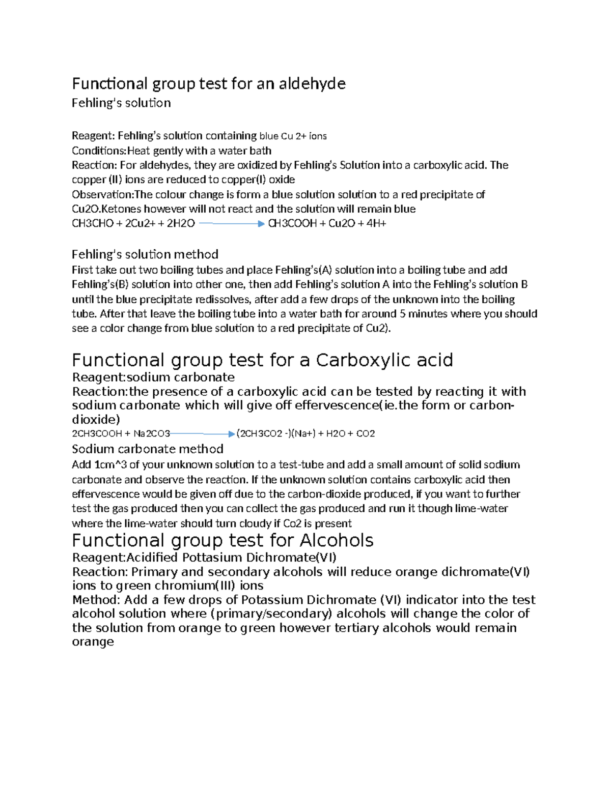 Functional group test for an aldehyde Functional group test for an
