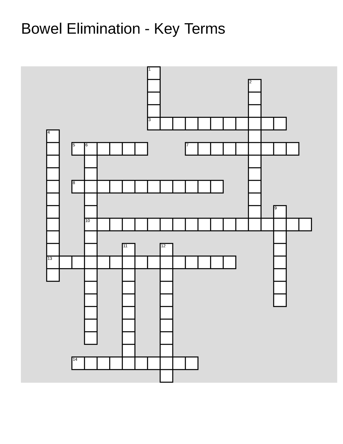 Bowel Elimination Crossword Puzzle Bowel Elimination Key Terms